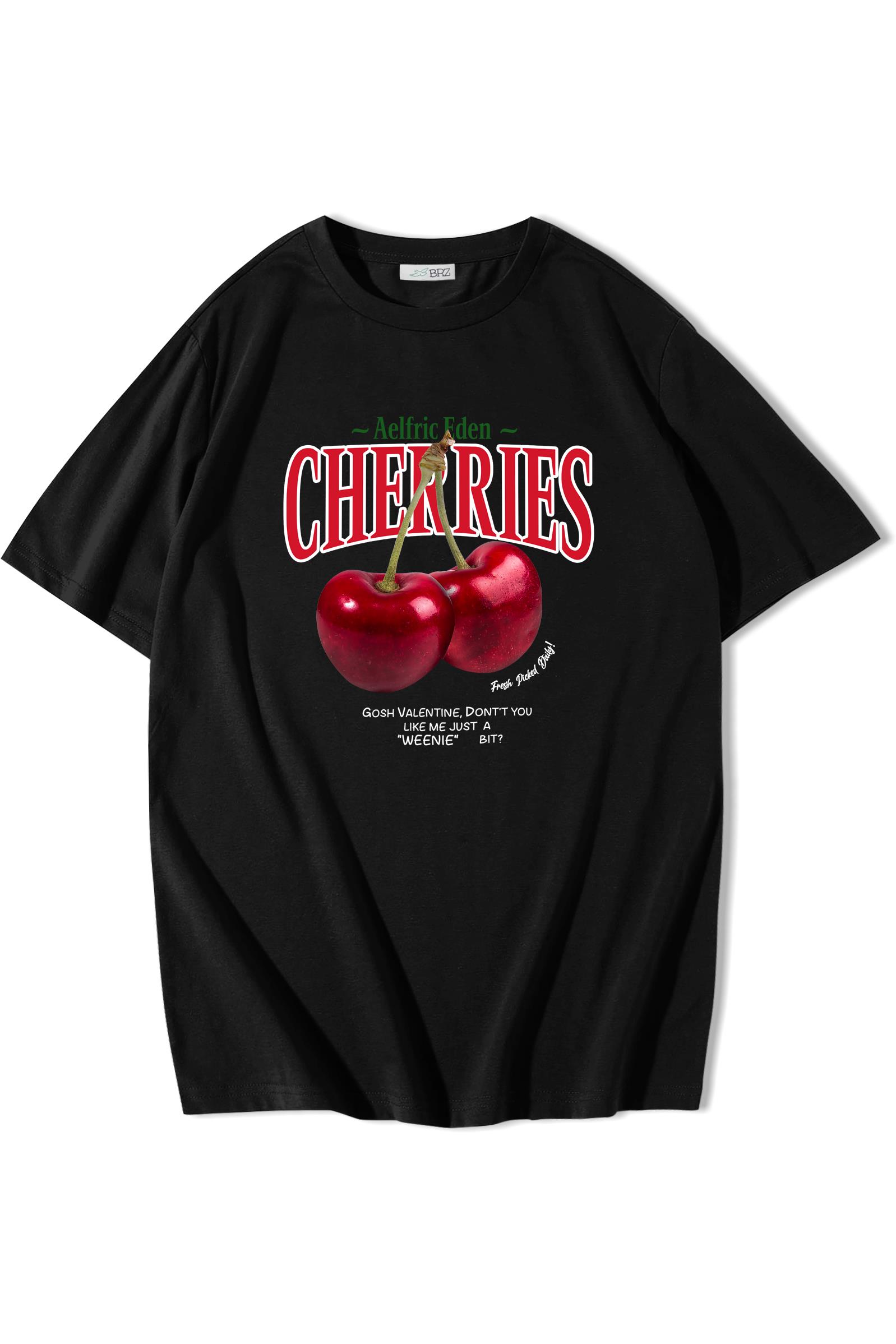 BRZ Collection Unisex Oversize Cherries T-shirt Siyah
