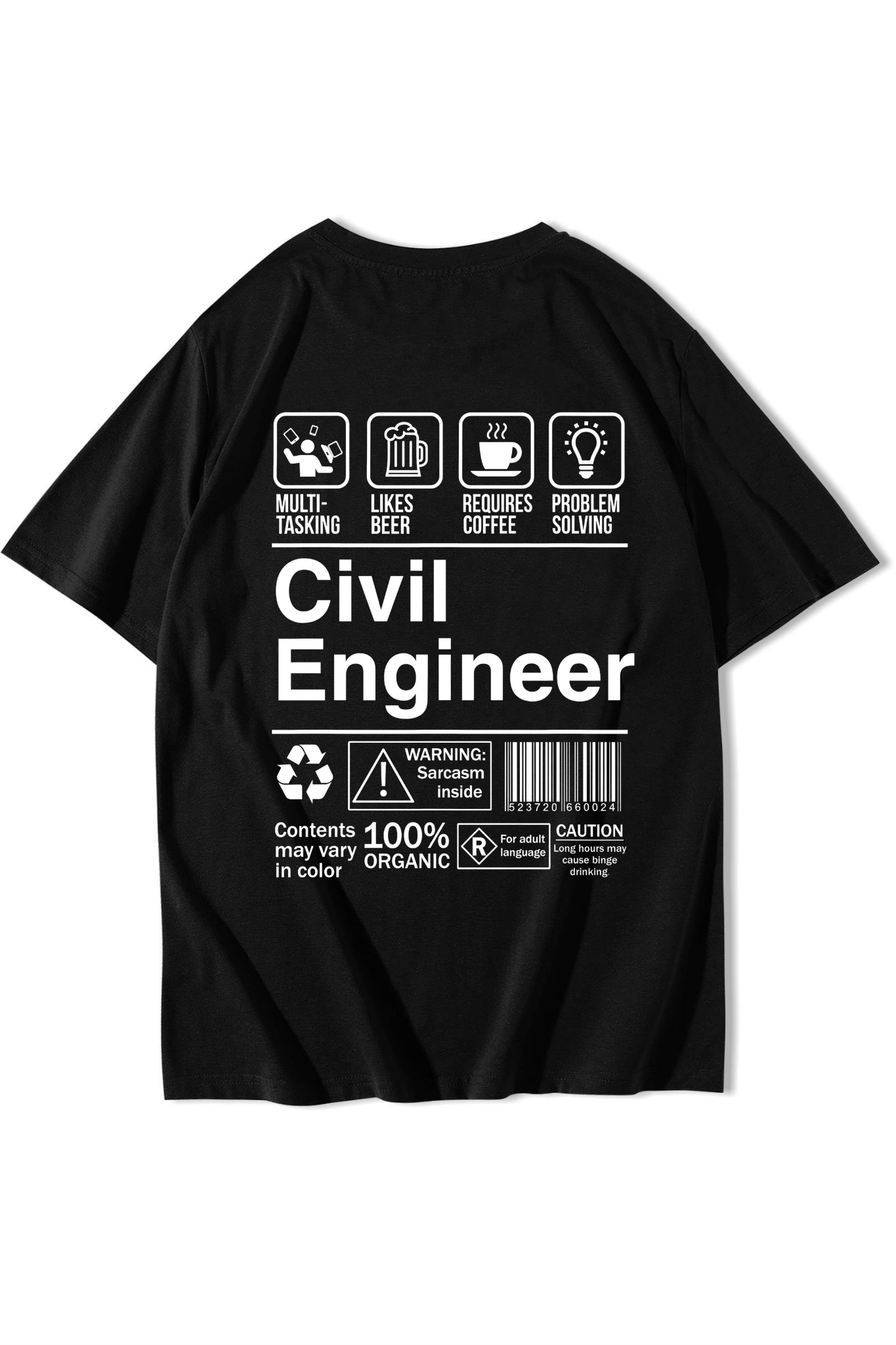BRZ Collection Unisex Oversize Civil Engineer T-shirt Siyah