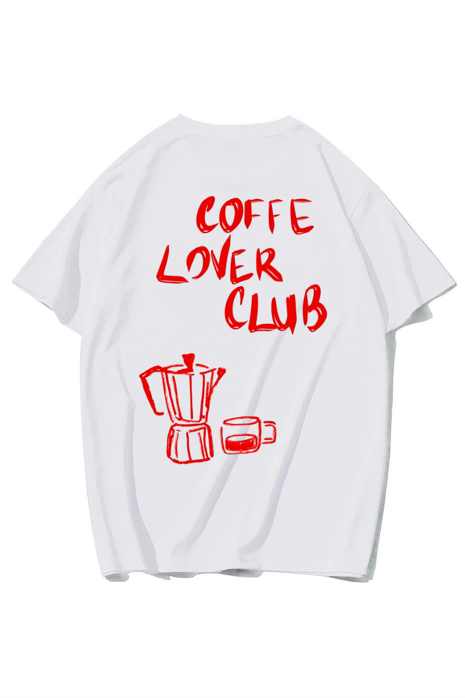 BRZ Collection Unisex Oversize Coffe Lover Club T-Shirt (BEYAZ)