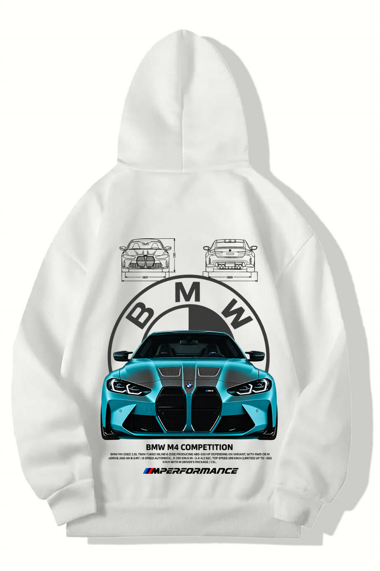 BRZ Collection Unisex Oversize Competition M4 Hoodie (BEYAZ)