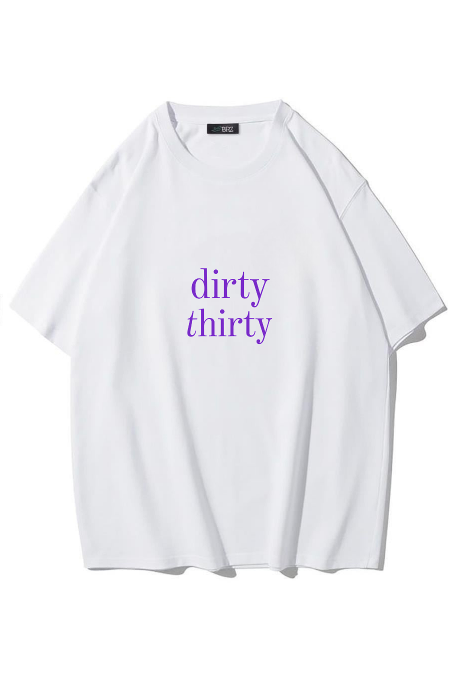 BRZ Collection Unisex Oversize Dirty Thirty (Mor) T-shirt BEYAZ