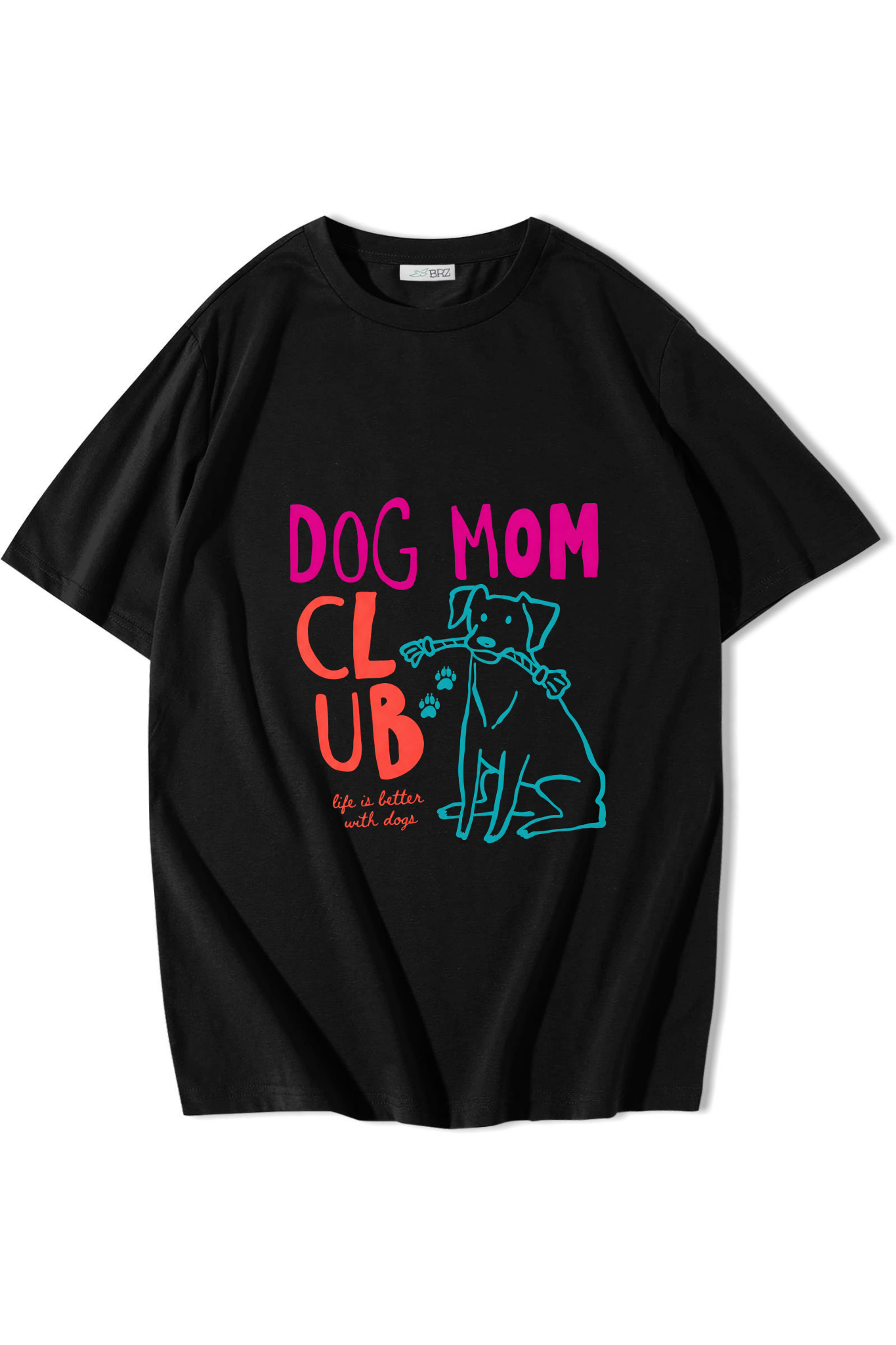 BRZ Collection Unisex Oversize Dog Mom Club T-shirt Siyah