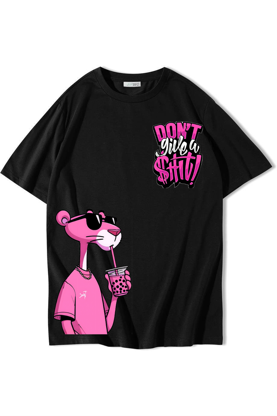 BRZ Collection Unisex Oversize Dont Give A Shit Pink Panther T-shirt Siyah
