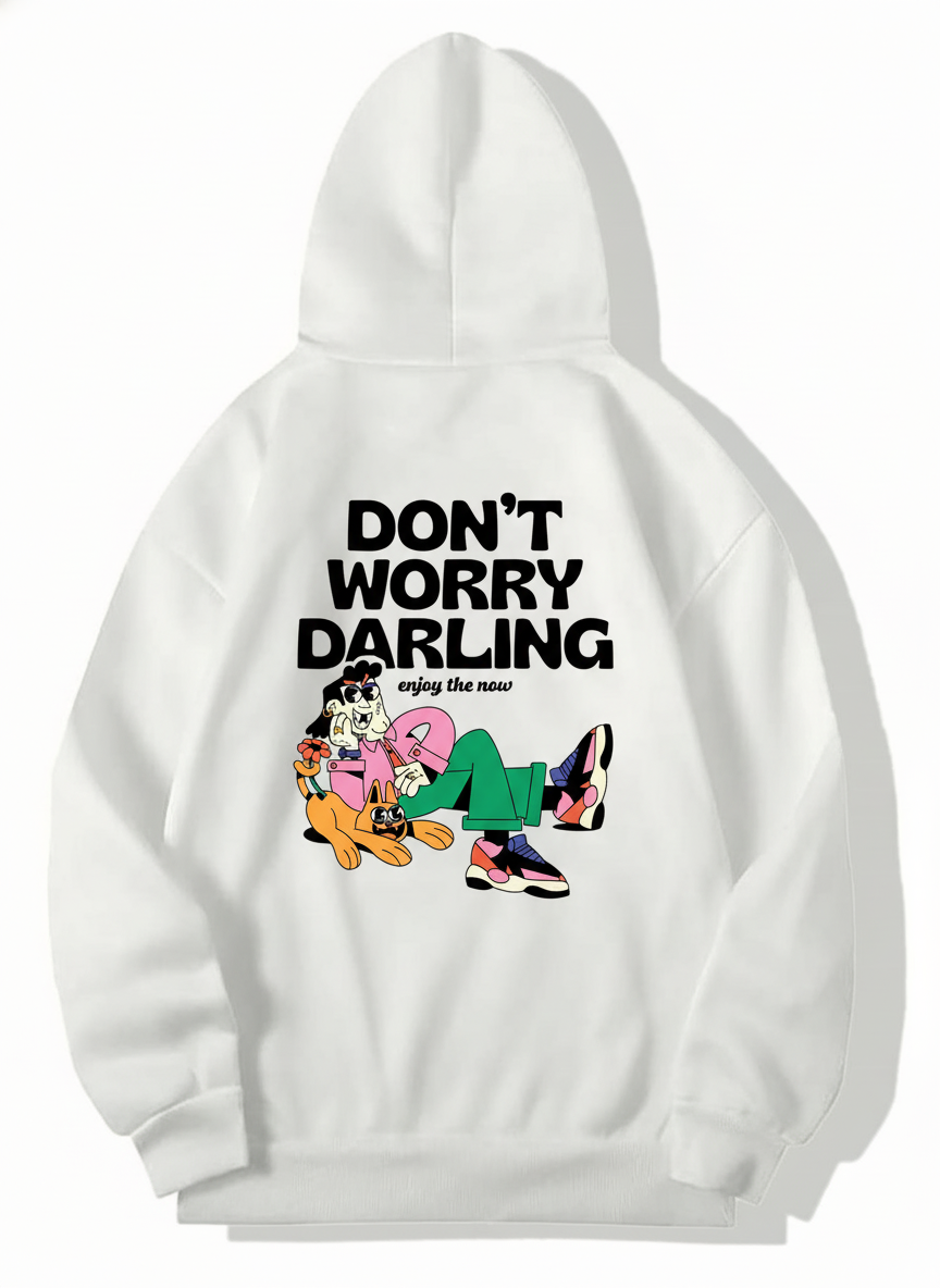BRZ Collection Unisex Oversize Dont Worry Hoodie (BEYAZ)