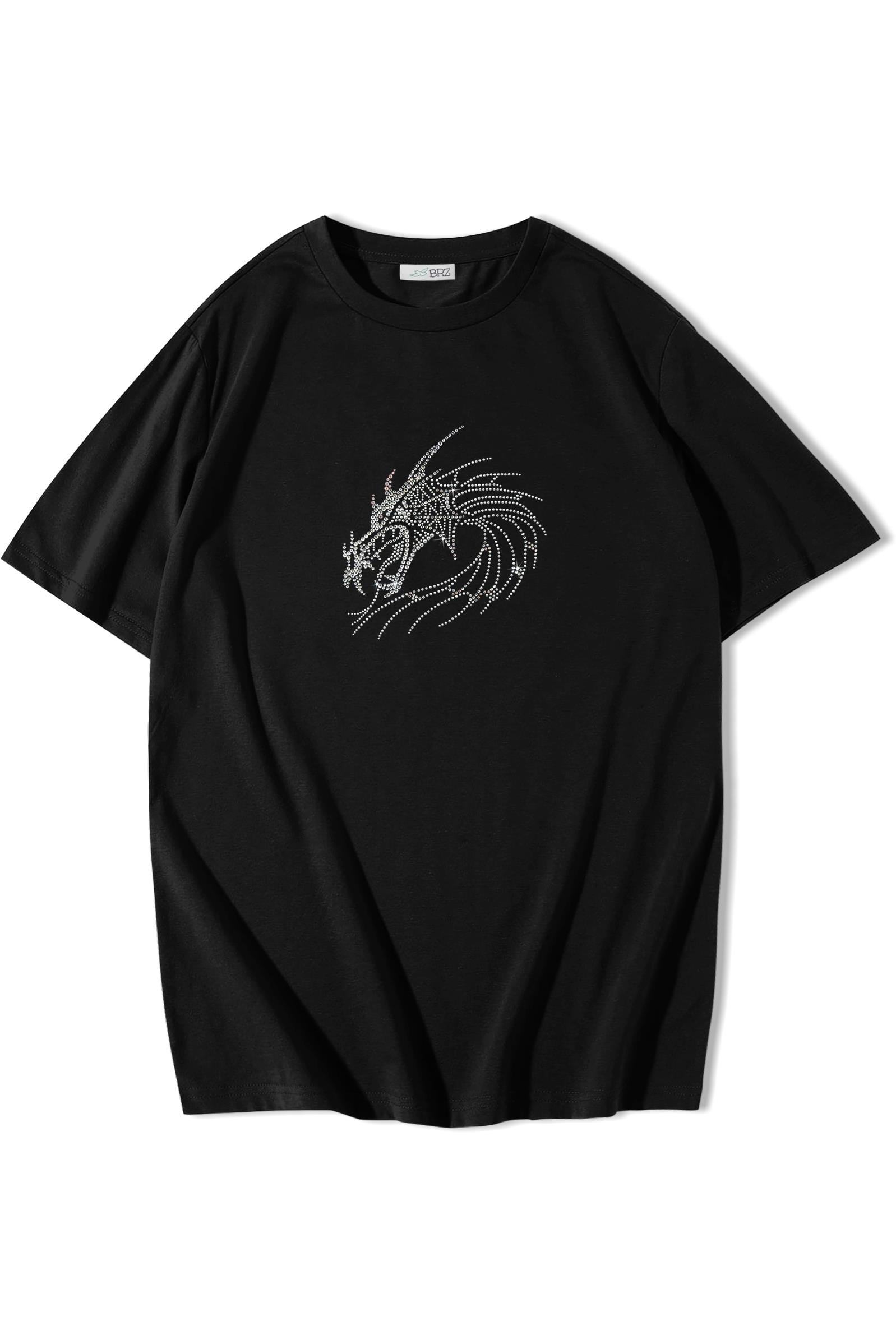BRZ Collection Unisex Oversize Dragon Kristal Taş Baskılı T-shirt