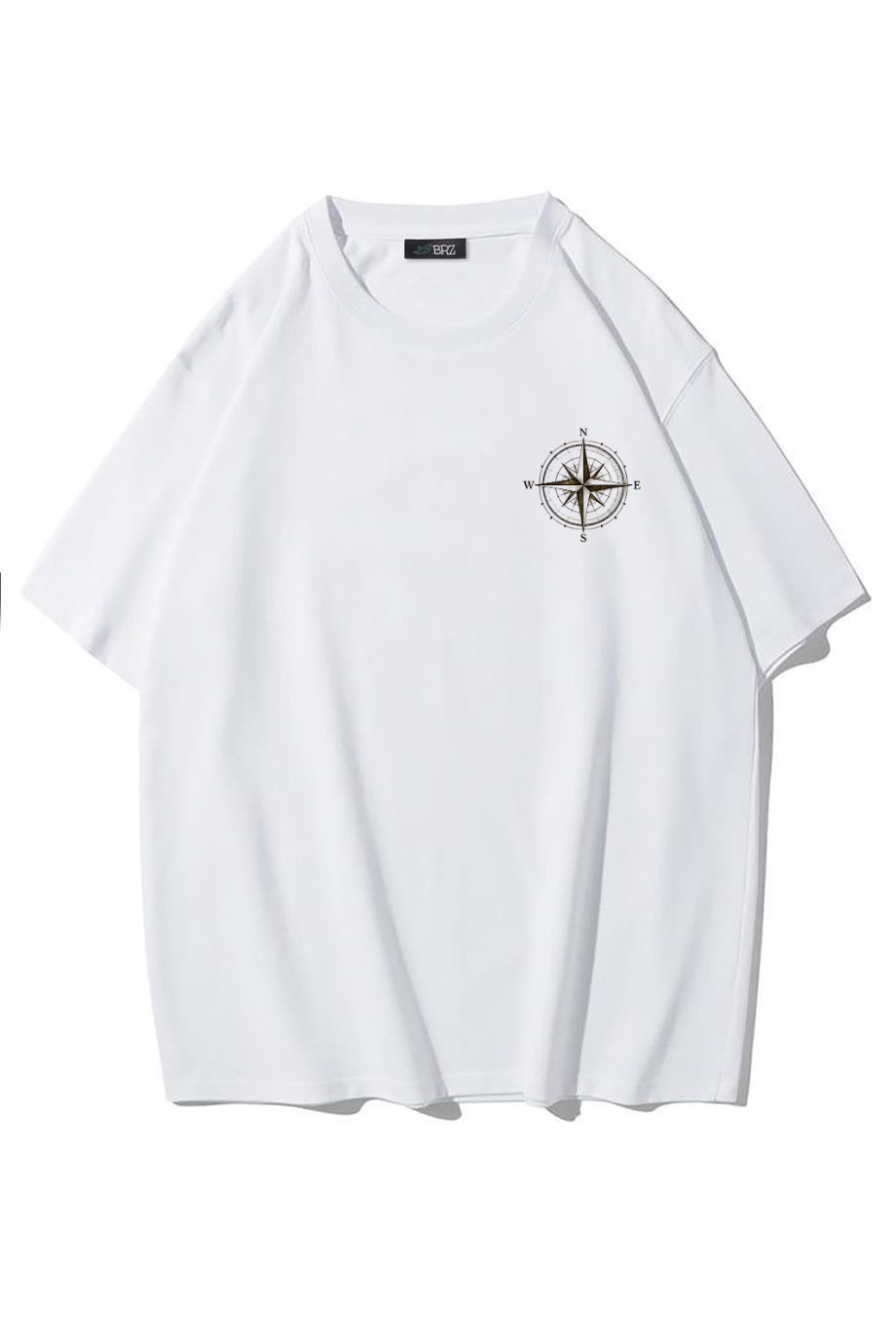 BRZ Collection Unisex Oversize East Meets West T-shirt (BEYAZ)