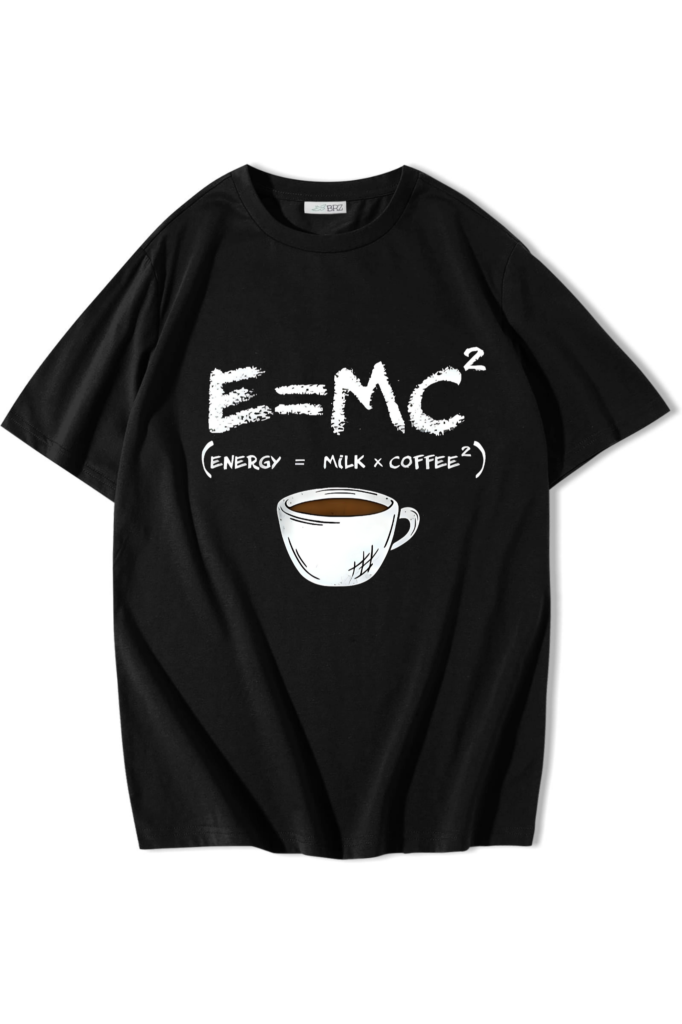 BRZ Collection Unisex Oversize Energy = Milk x Coffee T-shirt Siyah