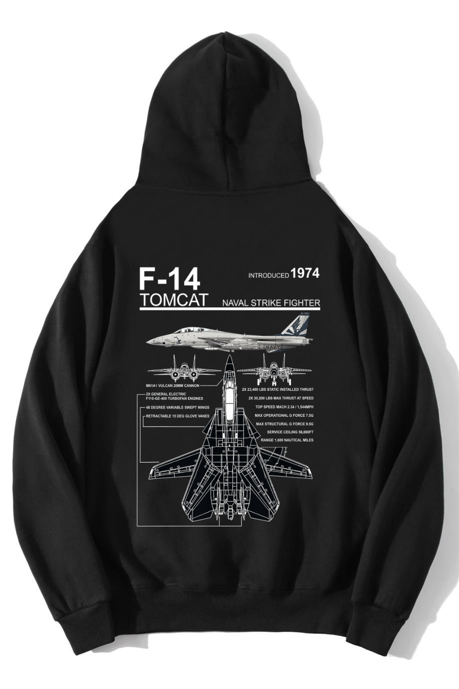 BRZ Collection Unisex Oversize F14 Tomcat Hoodie Siyah
