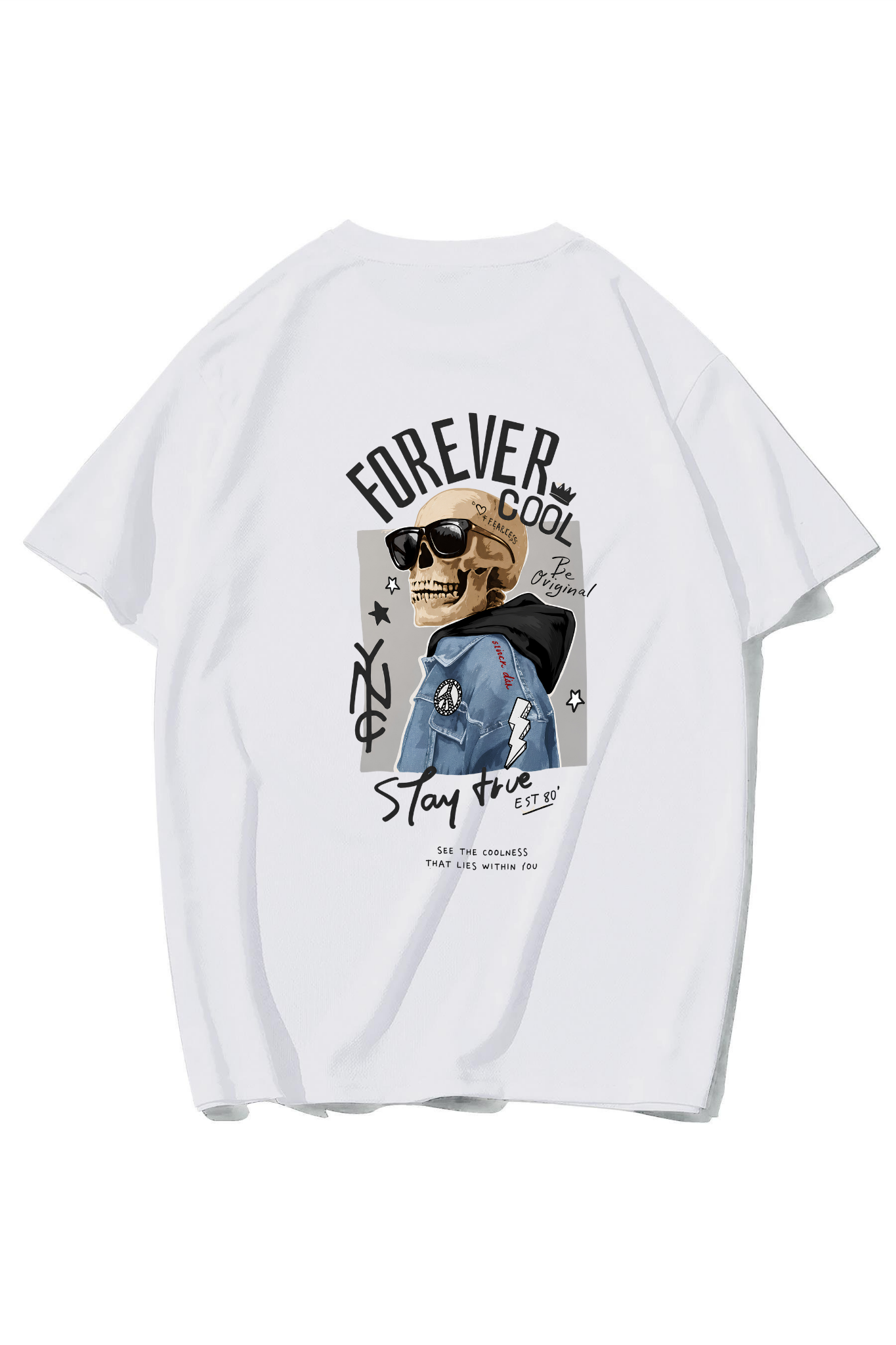 BRZ Collection Unisex Oversize Forever Cool T-shirt (BEYAZ)