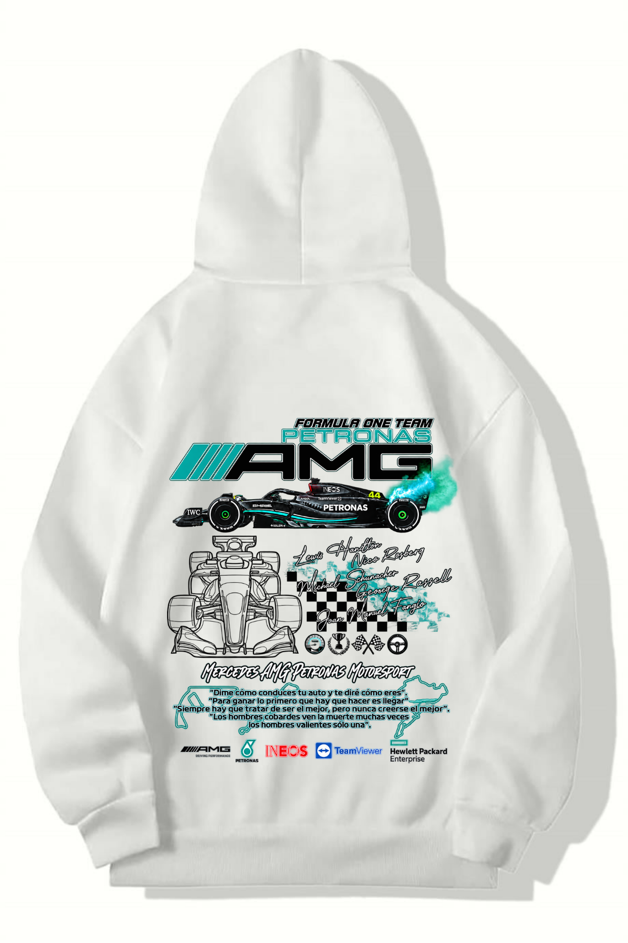 BRZ Collection Unisex Oversize Formula One Team Petronas AMG Hoodie (BEYAZ)