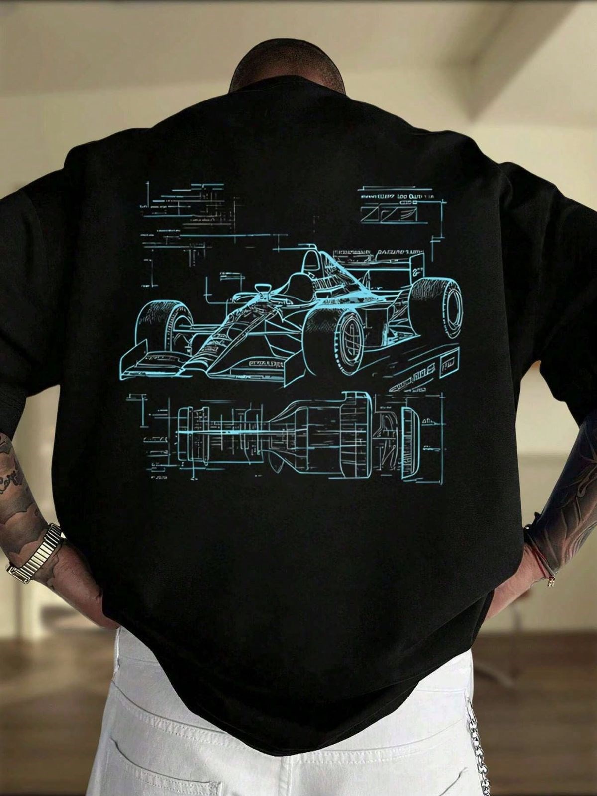 BRZ Collection Unisex Oversize Formula Yariş Arabası T-shirt Siyah