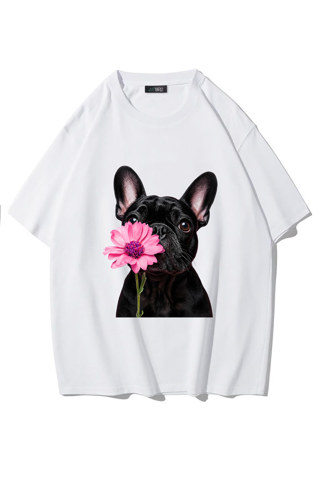 BRZ Collection Unisex Oversize French Bulldog T-shirt (BEYAZ)