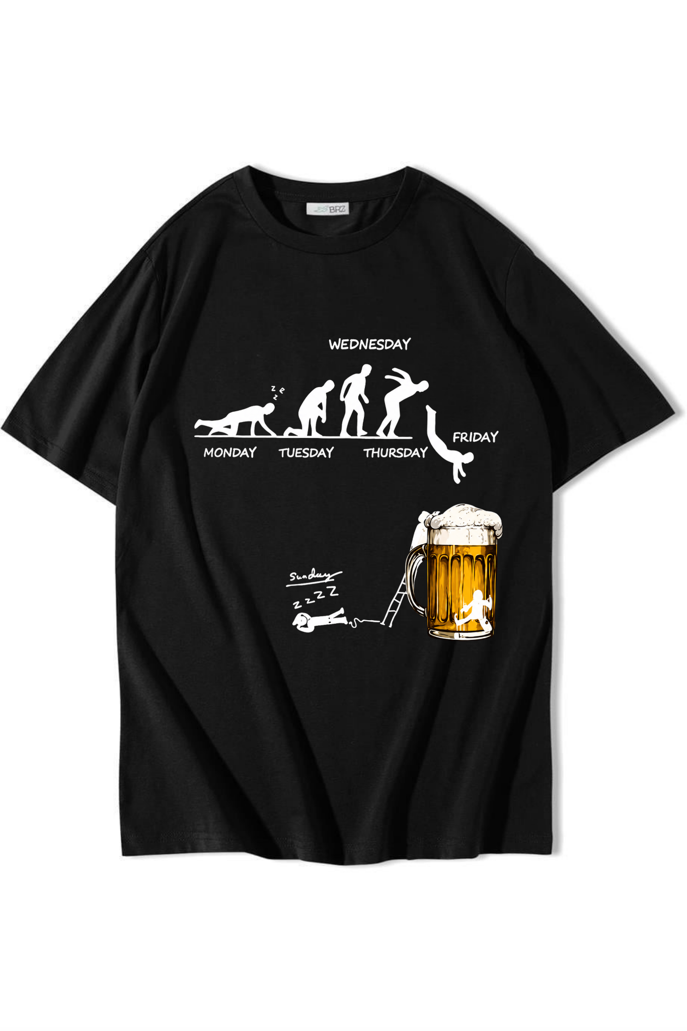 BRZ Collection Unisex Oversize Friday Mood Beer T-shirt Siyah