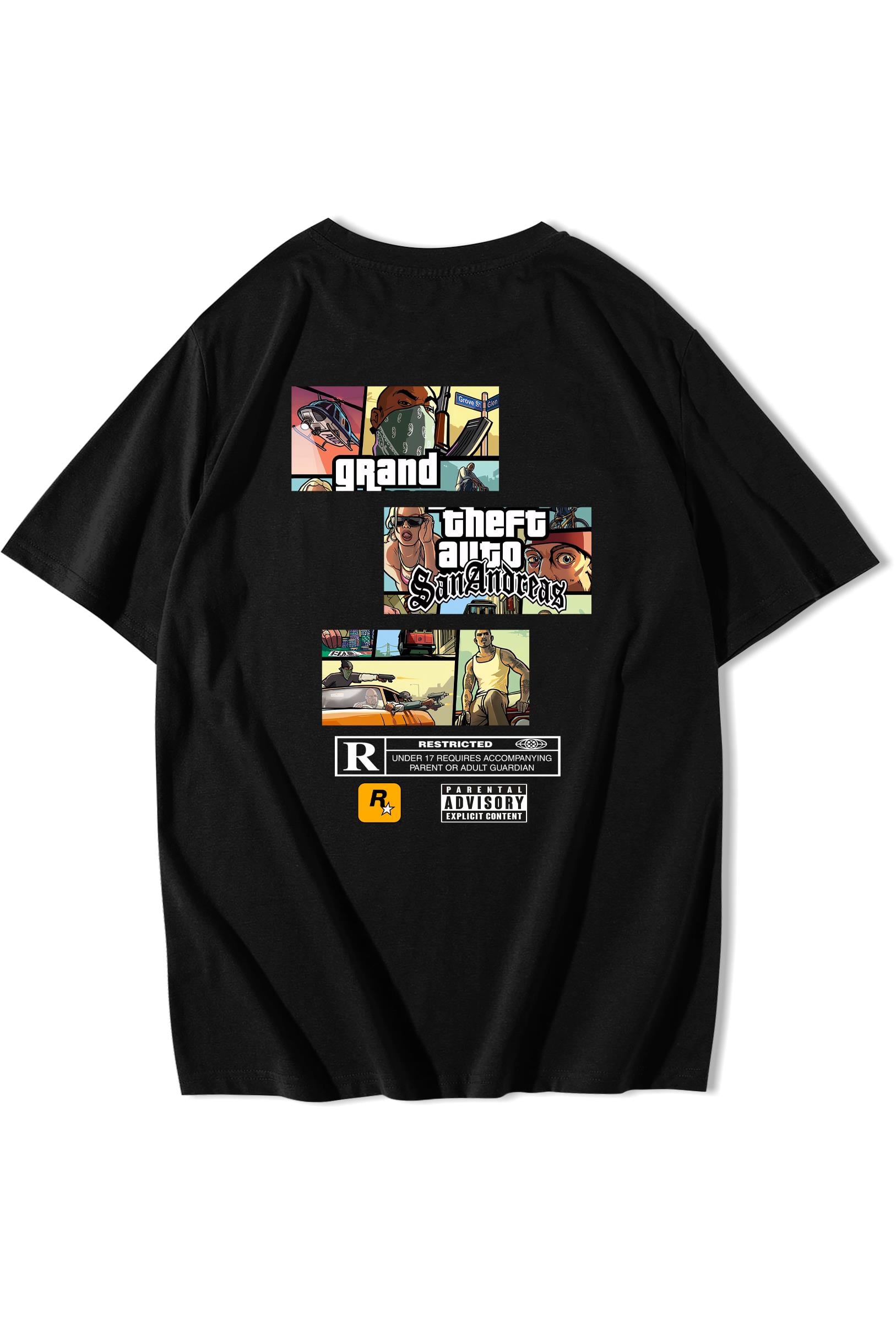 BRZ Collection Unisex Oversize GTA San Andreas Wasted T-shirt Siyah