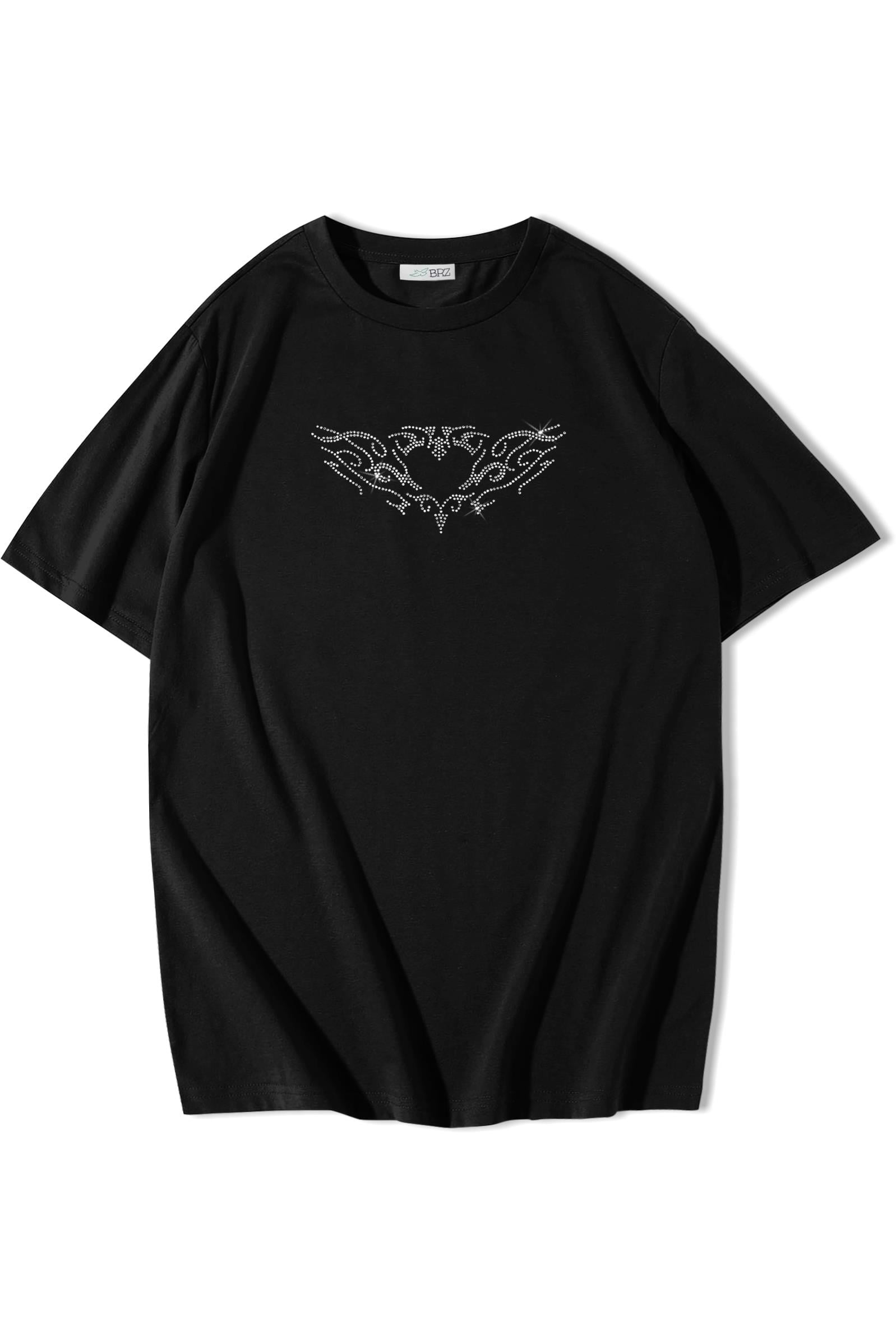 BRZ Collection Unisex Oversize Heart Kristal Taş Baskılı T-shirt