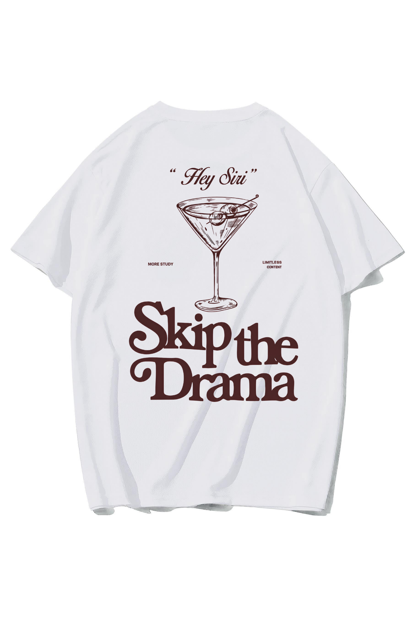 BRZ Collection Unisex Oversize Hey Siri Skip the Drama T-shirt (BEYAZ)