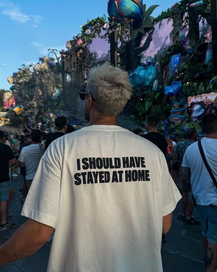 BRZ Collection Unisex Oversize I Should Have Stayed At Home T-shirt (BEYAZ)