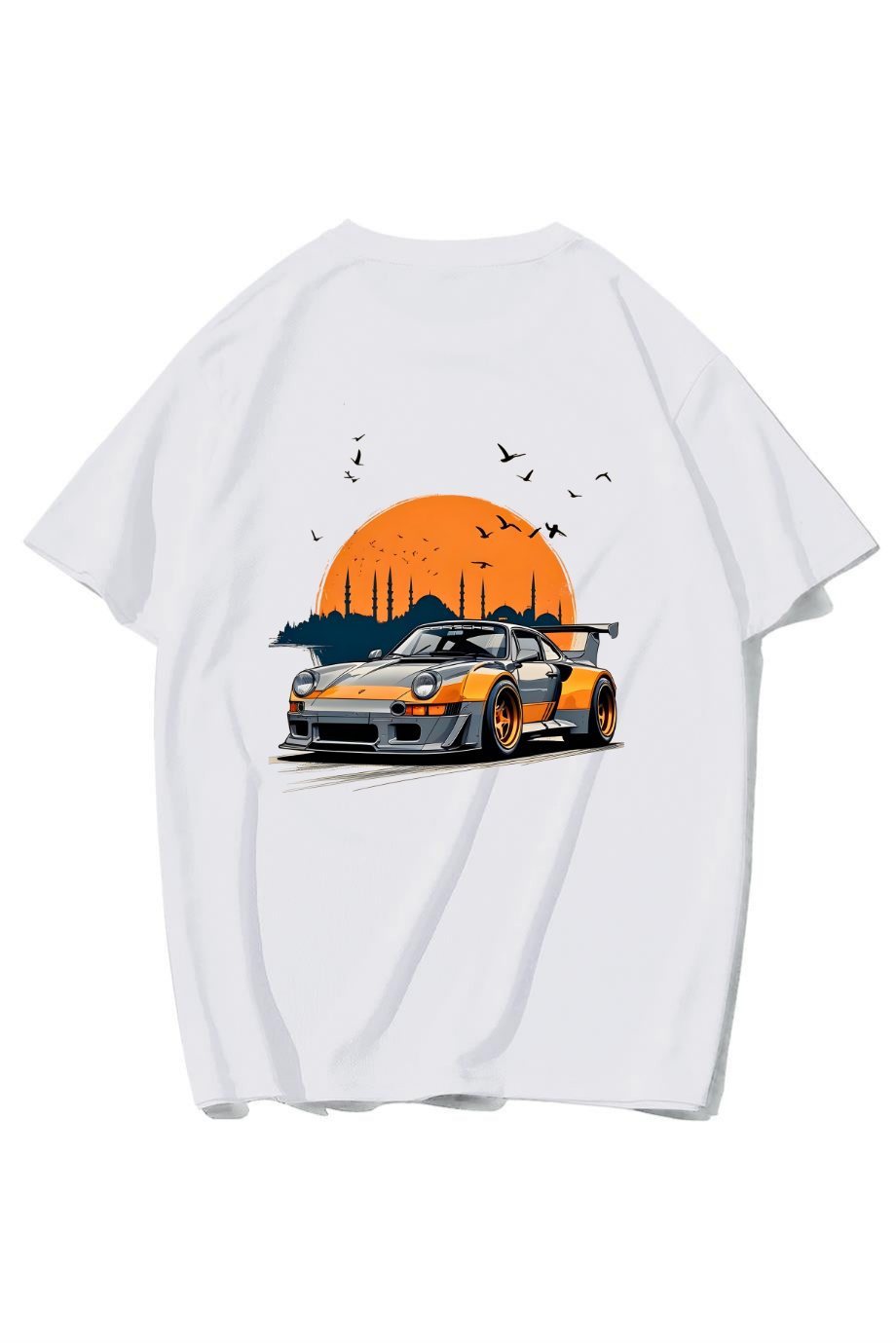 BRZ Collection Unisex Oversize Istanbul & Porsche T-shirt (BEYAZ)
