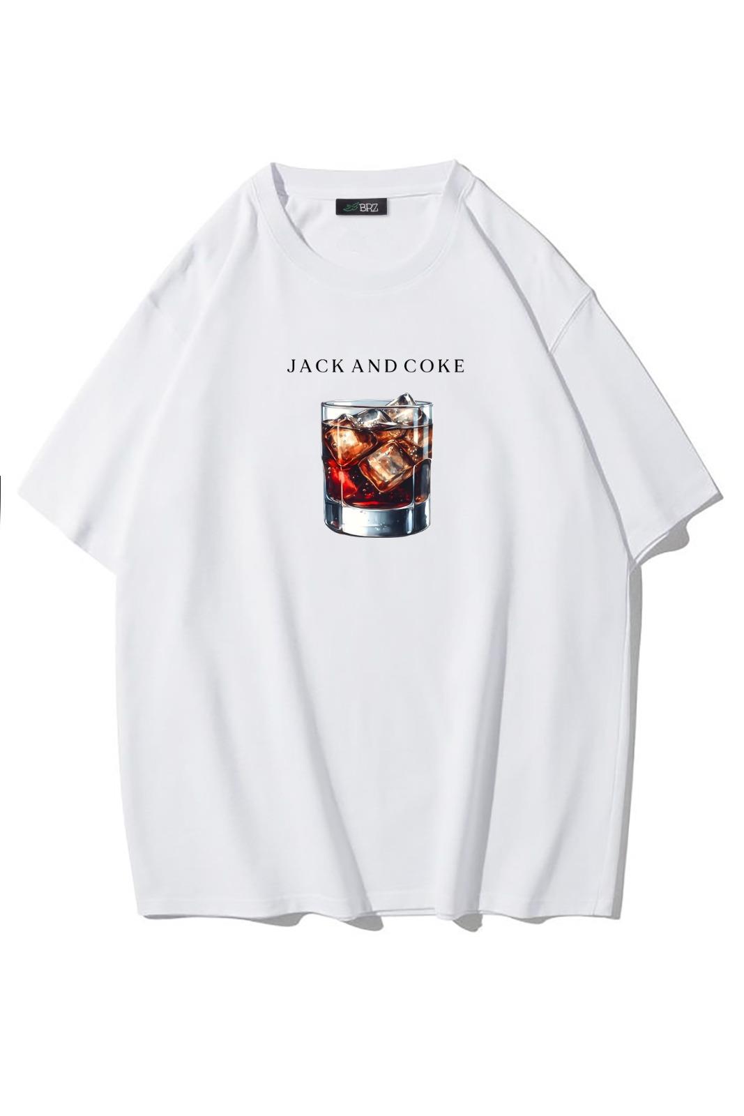 BRZ Collection Unisex Oversize Jack and Coke T-shirt Beyaz