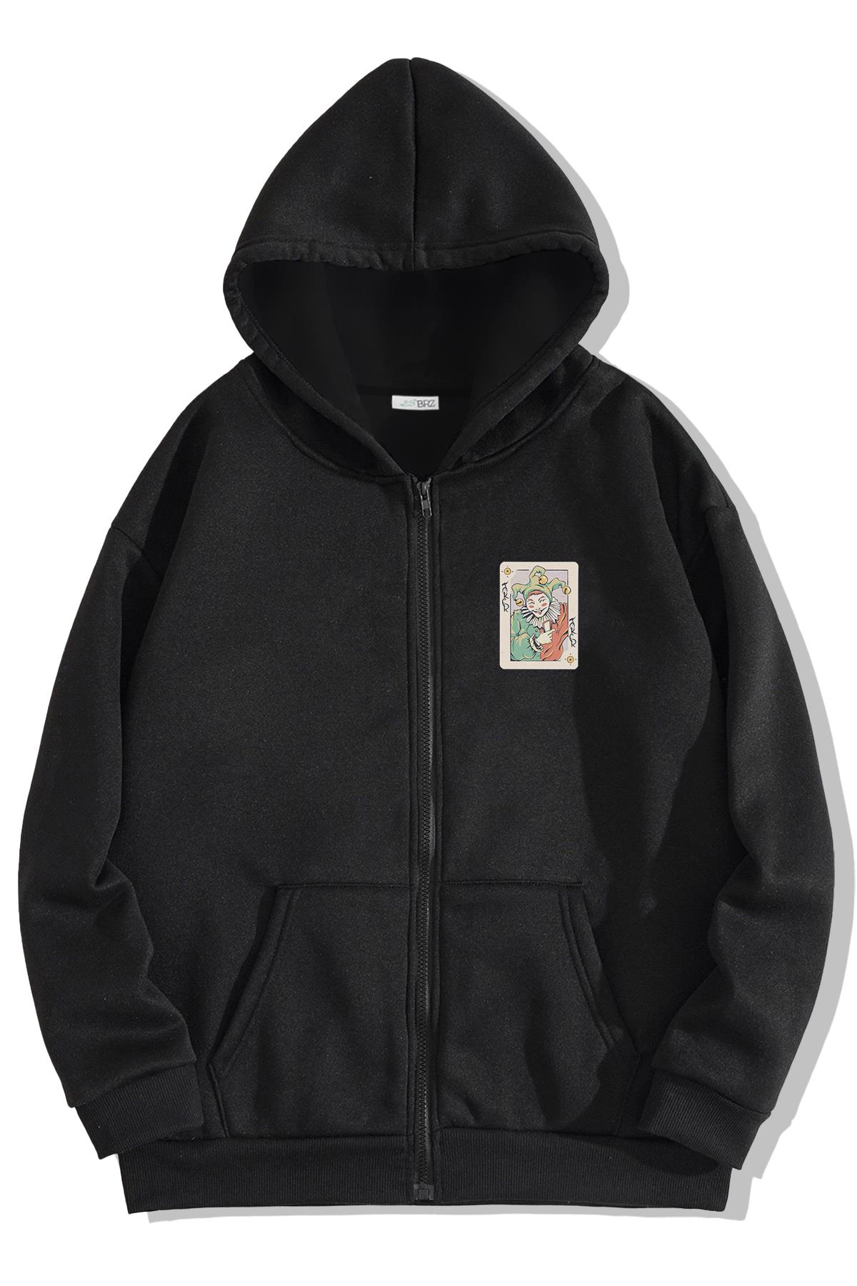 BRZ Collection Unisex Oversize Joker Illustration Fermuarlı Hoodie