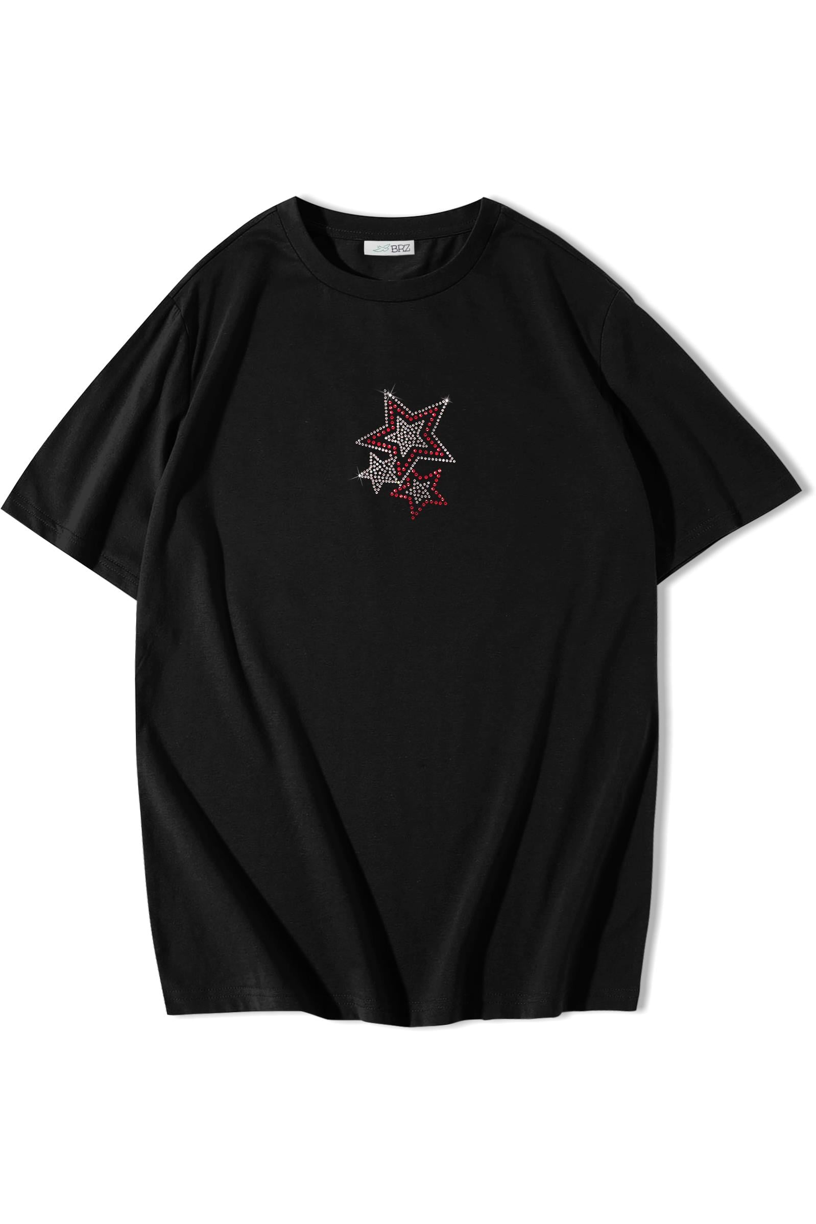 BRZ Collection Unisex Oversize Renkli Yıldız Kristal Taş Baskılı T-shirt