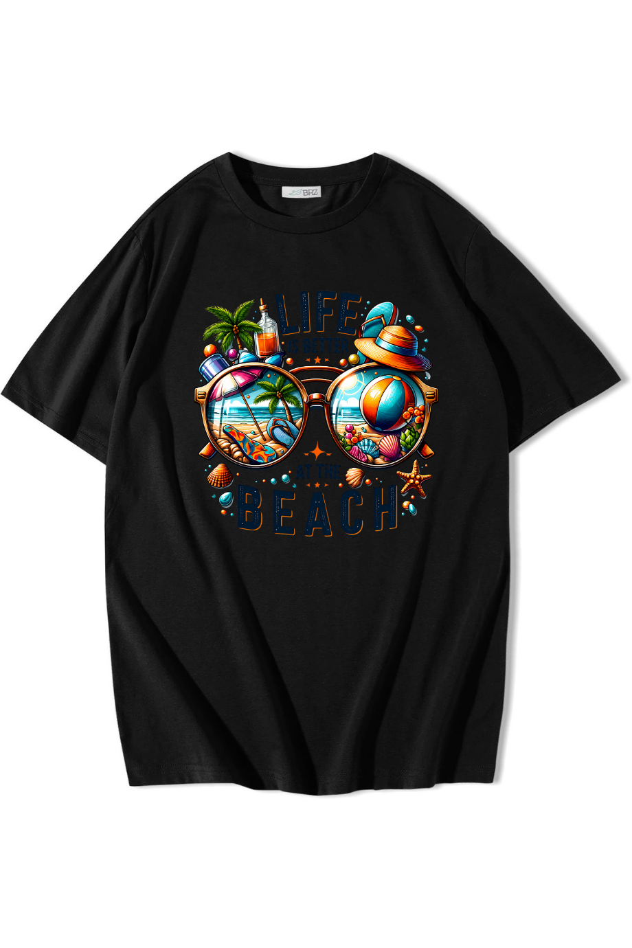 BRZ Collection Unisex Oversize Life Is Better At The Beach T-shirt Siyah