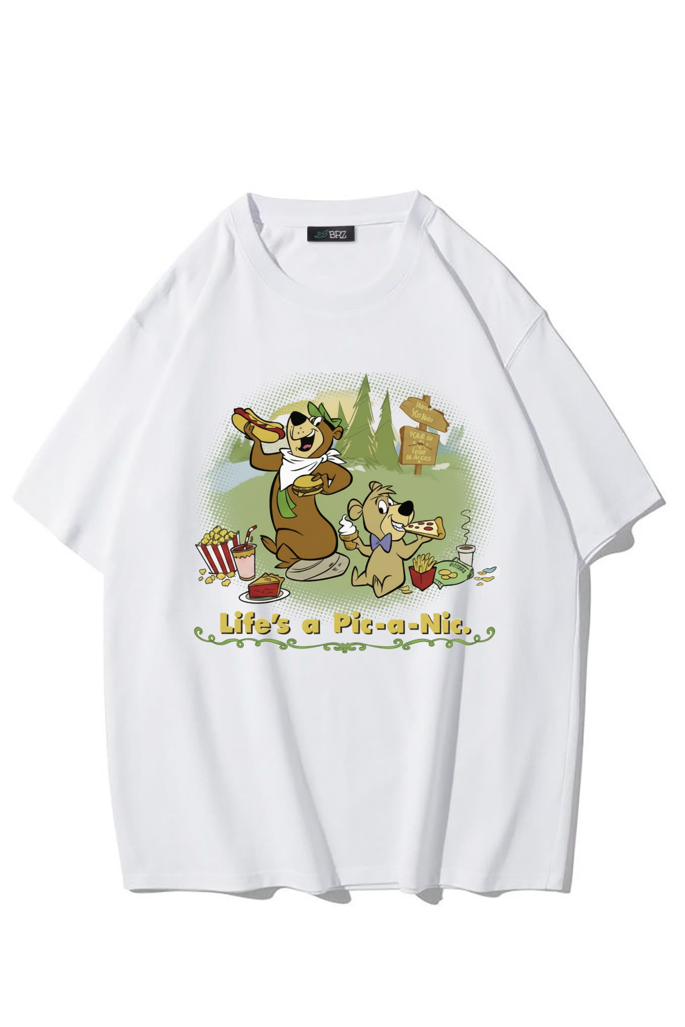 BRZ Collection Unisex Oversize Lifes a Pic-a Nic.T-shirt (BEYAZ)