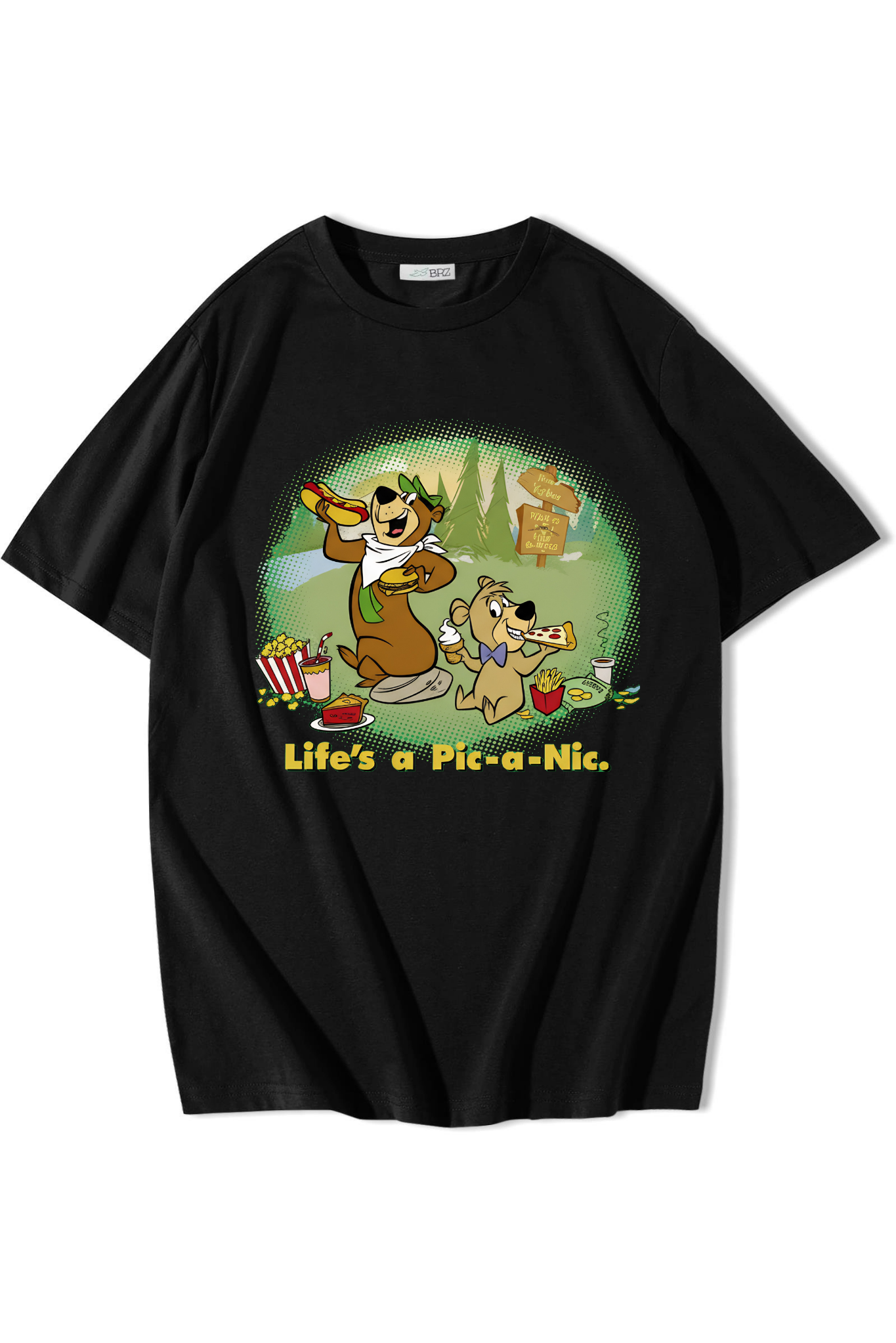 BRZ Collection Unisex Oversize Lifes a Pic-a Nic.T-shirt Siyah