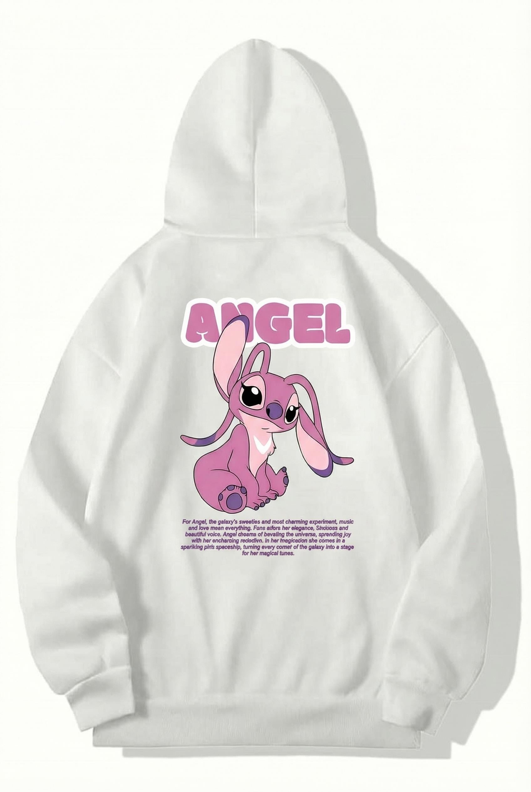 BRZ Collection Unisex Oversize Lilo & Stitch Angel Hoodie (BEYAZ)