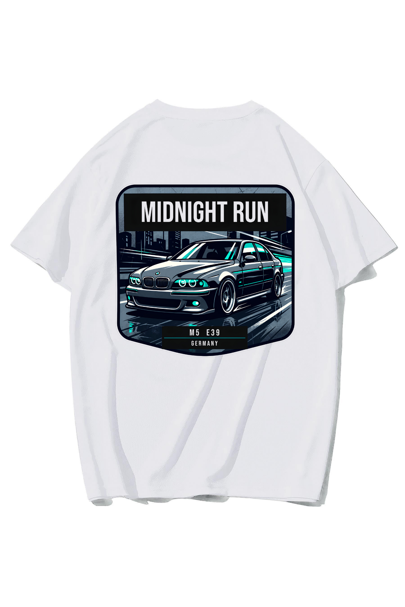 BRZ Collection Unisex Oversize M5 E39 Midnight Run T-shirt (BEYAZ)