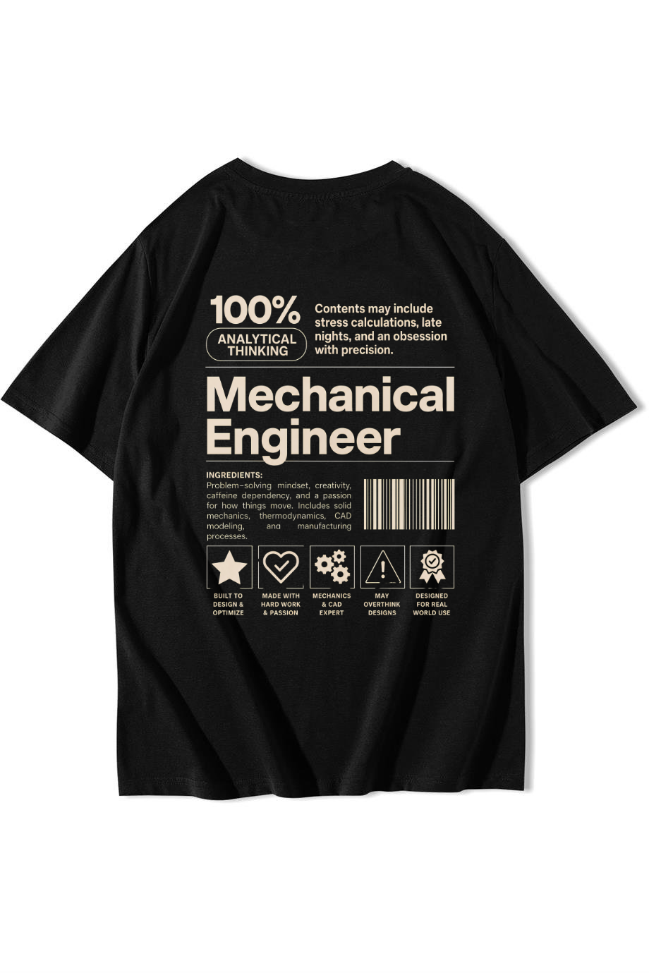 BRZ Collection Unisex Oversize Mechanical Engineer T-shirt Siyah