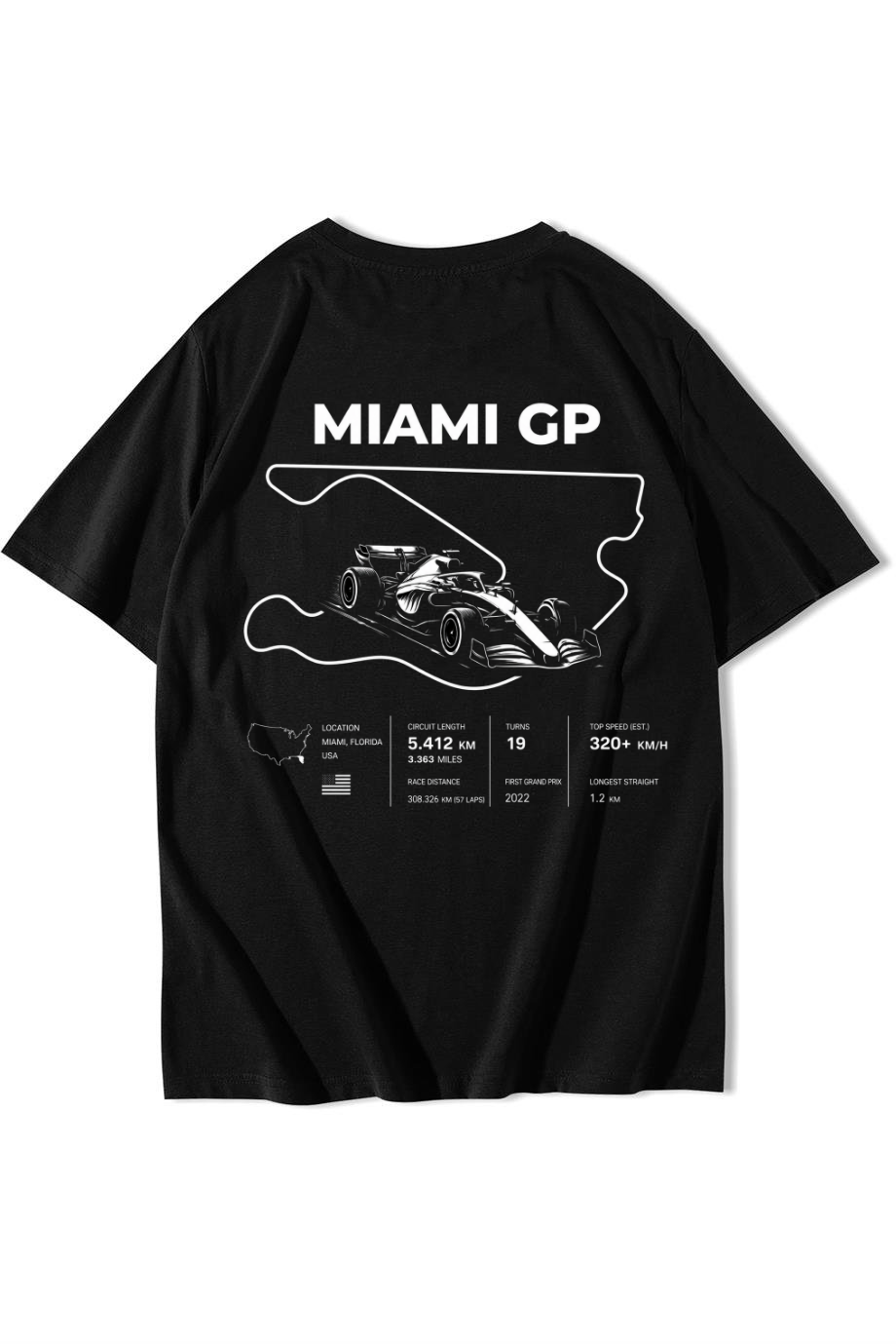 BRZ Collection Unisex Oversize Miami GP T-shirt Siyah