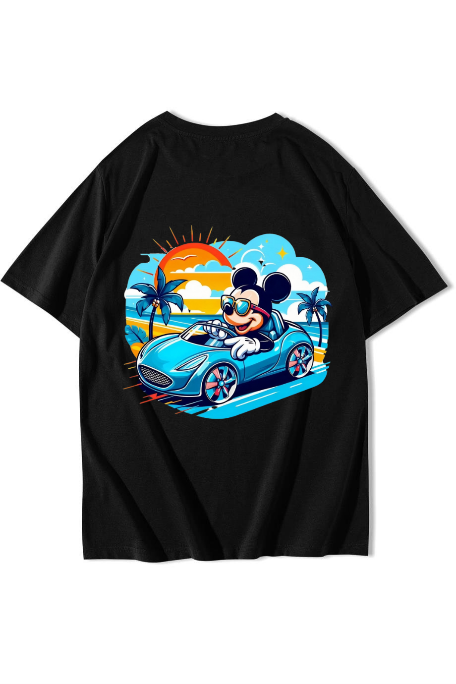 BRZ Collection Unisex Oversize Mickey Mouse Tatilde T-shirt Siyah