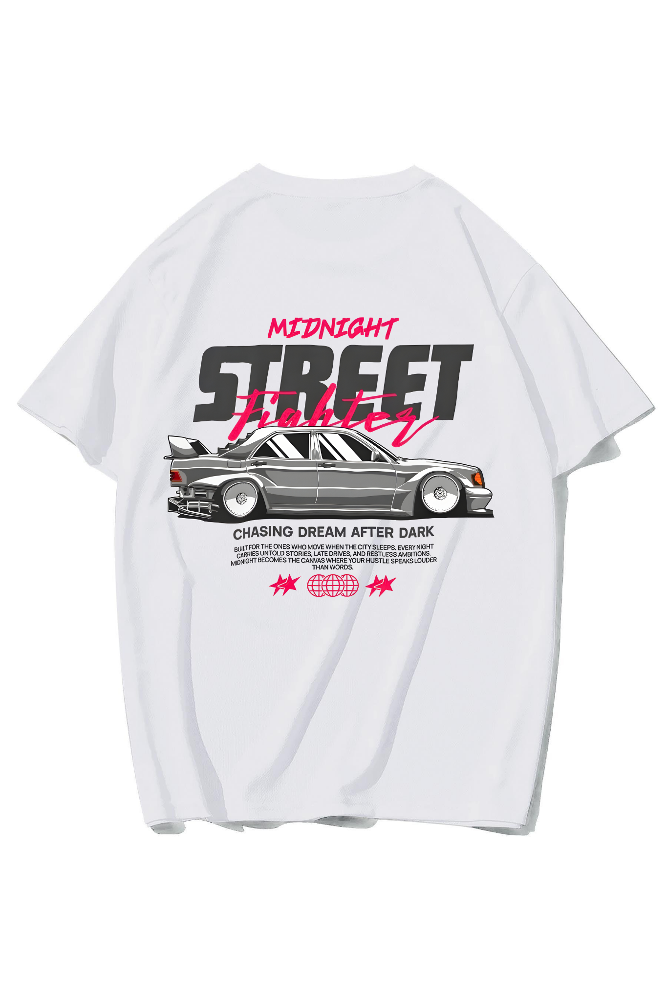 BRZ Collection Unisex Oversize Midnight Street Fighter T-shirt (BEYAZ)