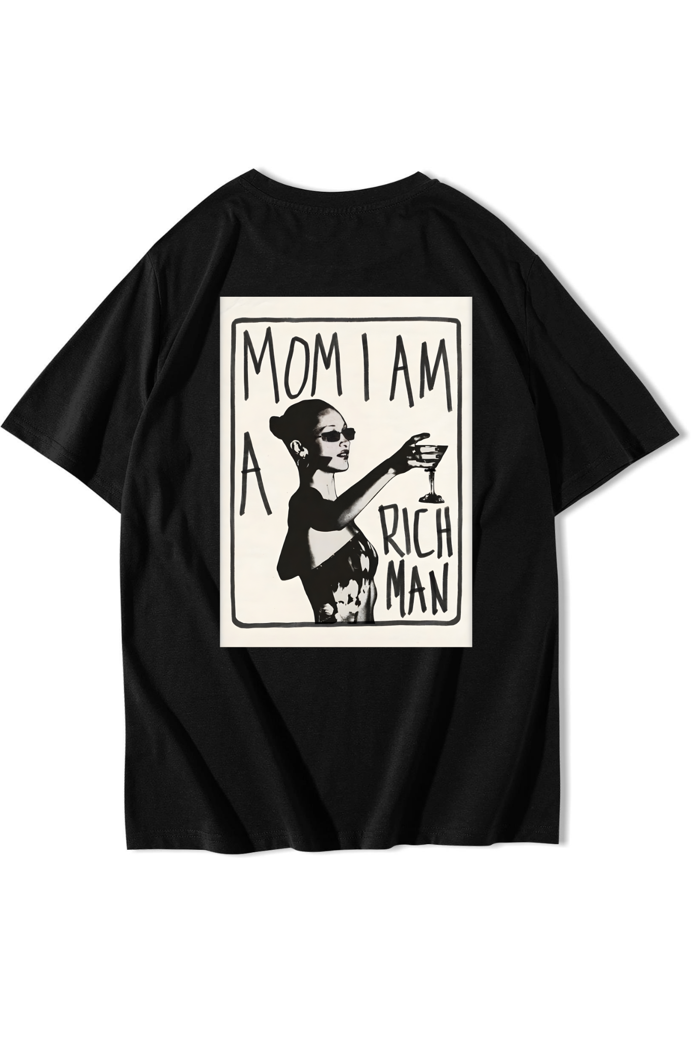 BRZ Collection Unisex Oversize Mom I Am a Rich Man T-shirt Siyah