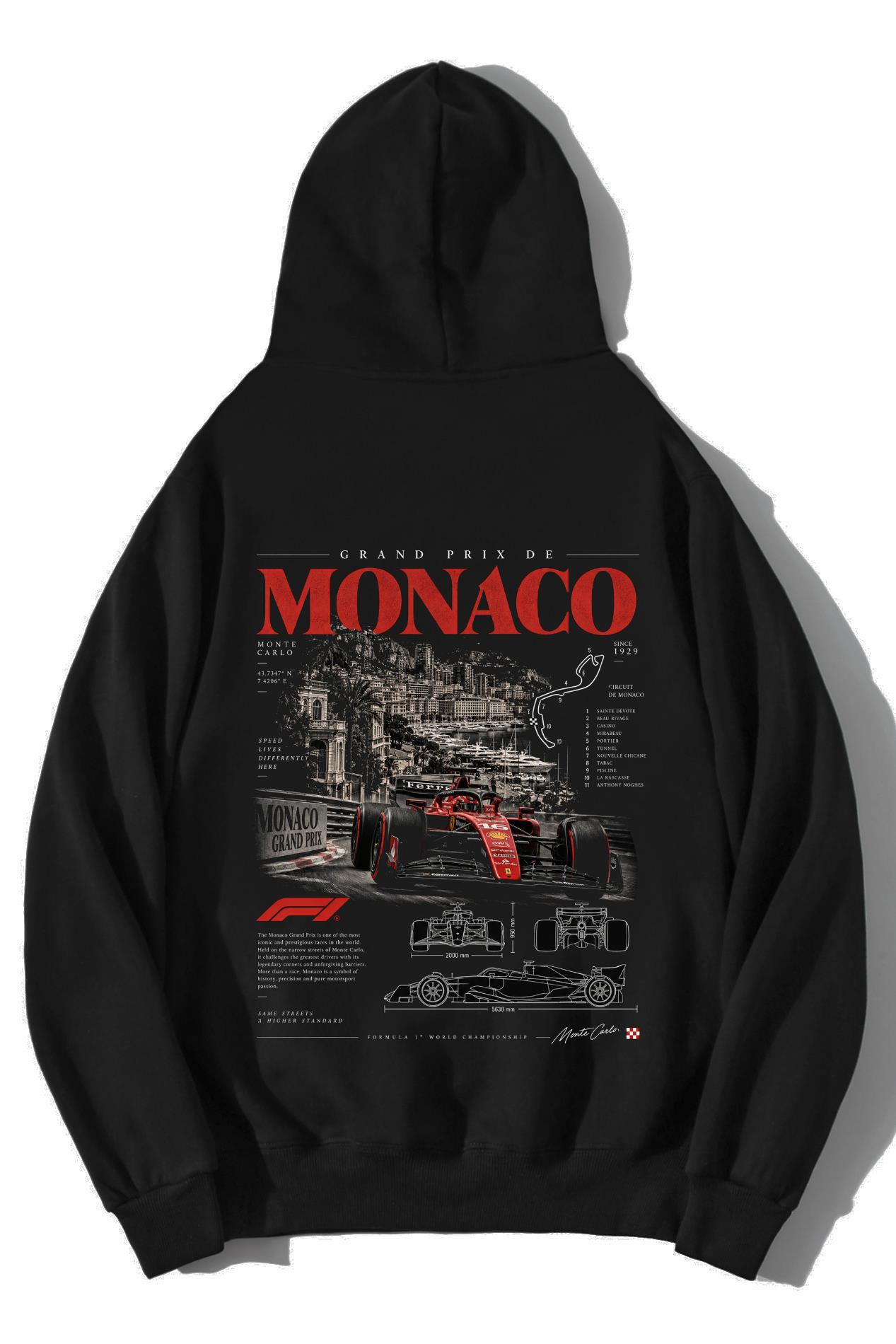 BRZ Collection Unisex Oversize Monaco Formula 1 GP Grand Prix Hoodie Siyah