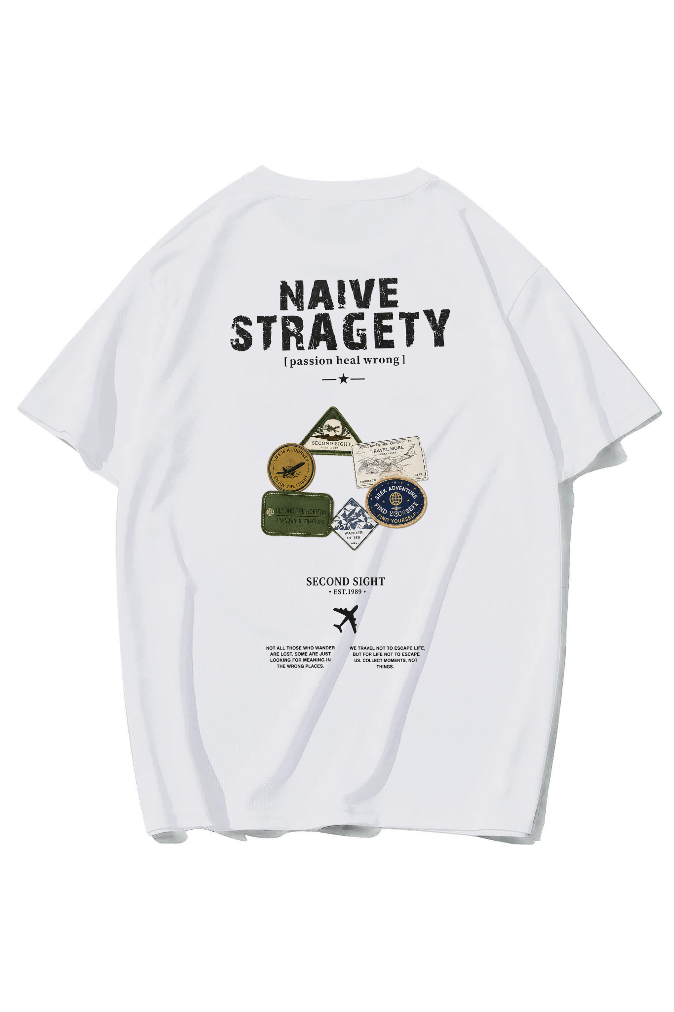 BRZ Collection Unisex Oversize Naive Stragety T-shirt (BEYAZ)