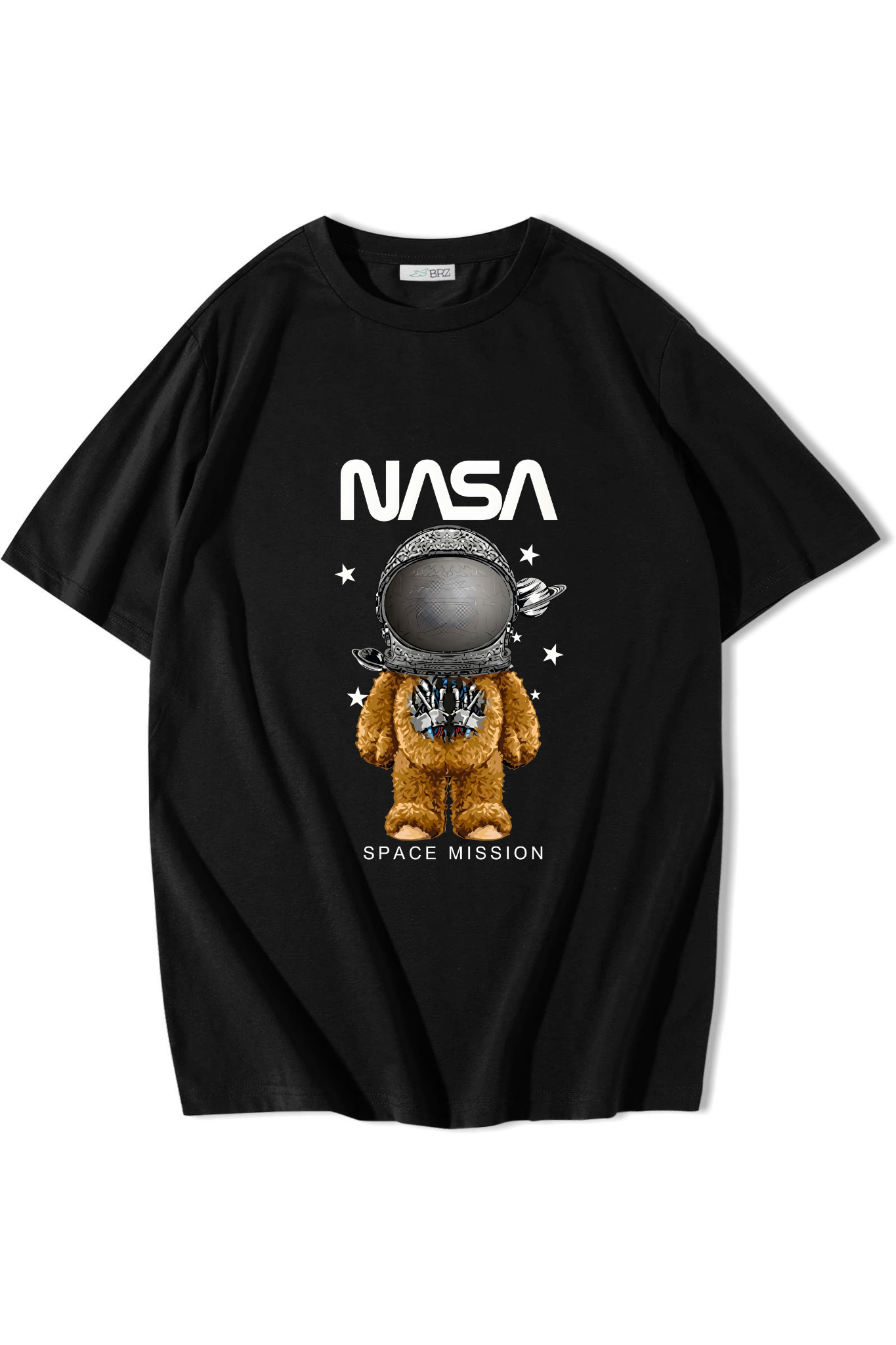 BRZ Collection Unisex Oversize Nasa Space Mission T-shirt Siyah