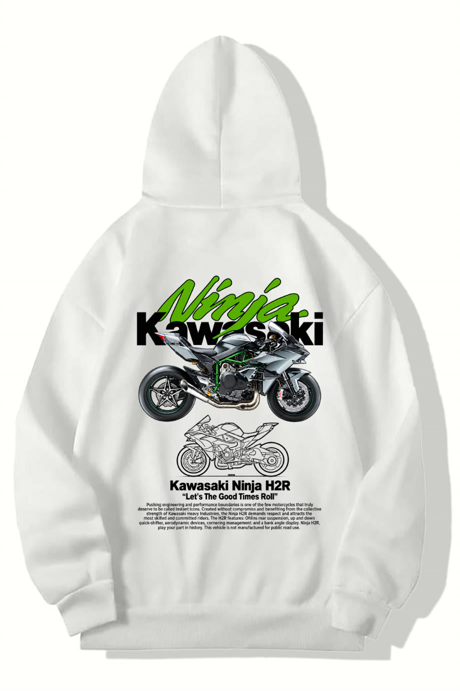 BRZ Collection Unisex Oversize Ninja H2R Hoodie (BEYAZ)