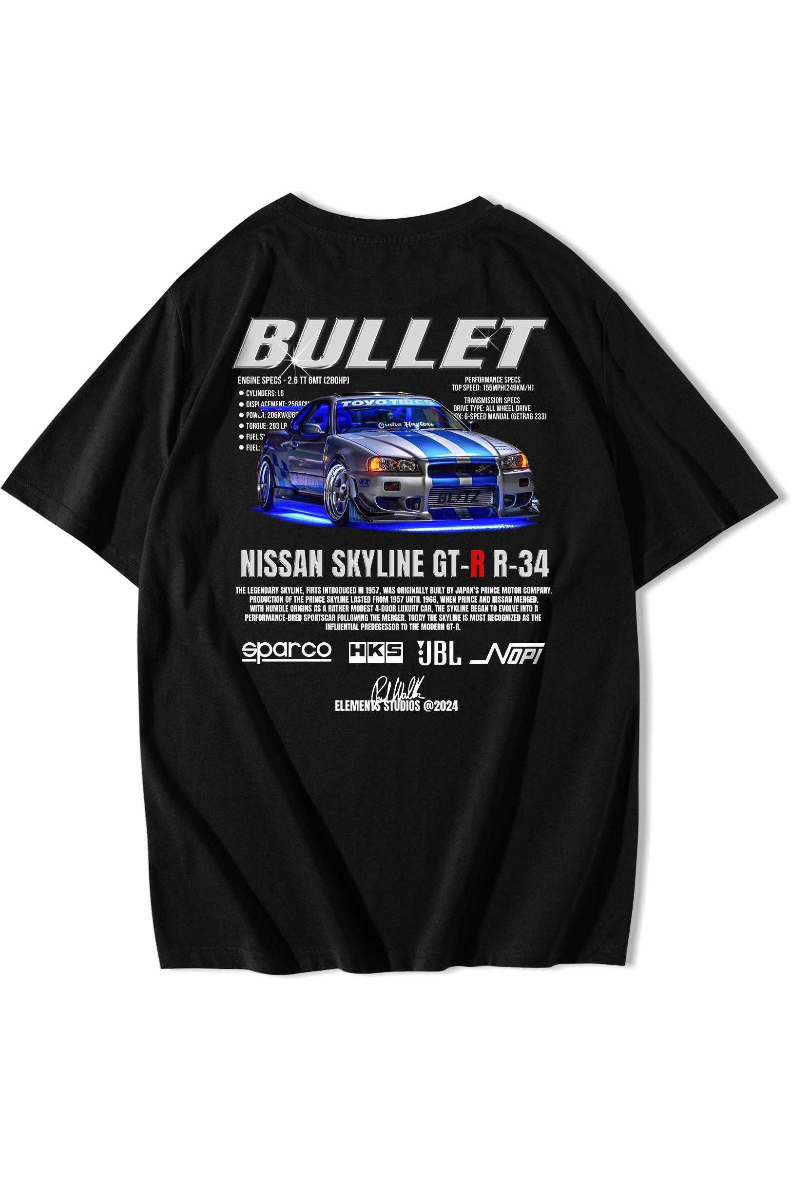 BRZ Collection Unisex Oversize Nissan Skyline GT-R R-34 Bullet T-shirt