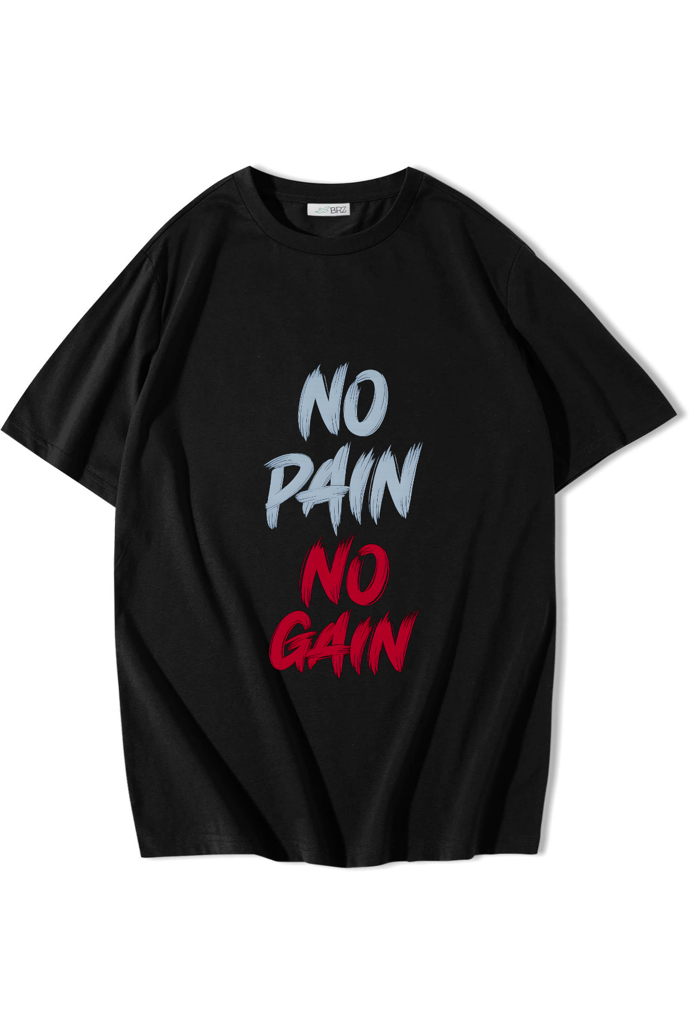 BRZ Collection Unisex Oversize No Pain No Gain T-shirt Siyah