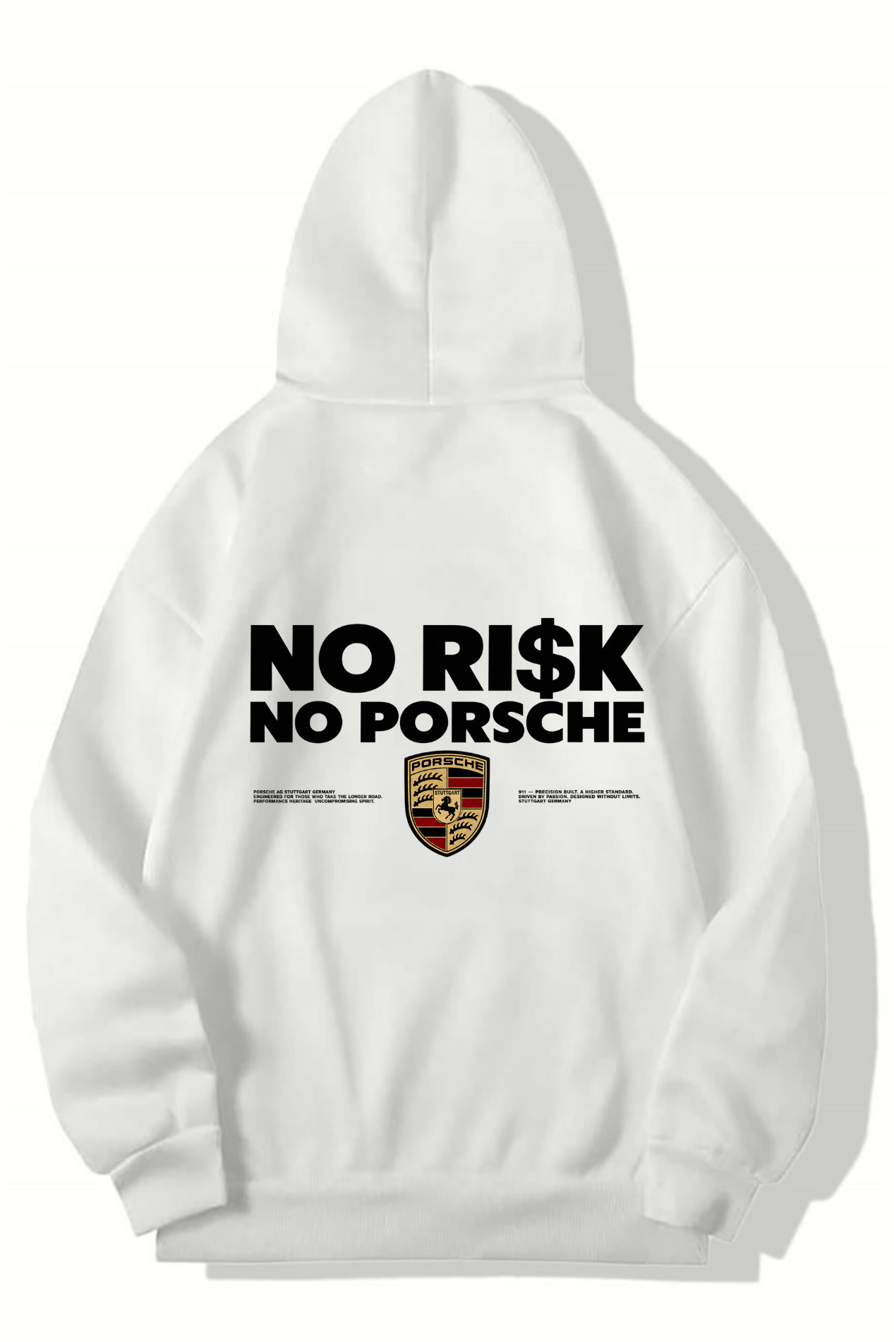 BRZ Collection Unisex Oversize No Risk No Porsche Hoodie (BEYAZ)