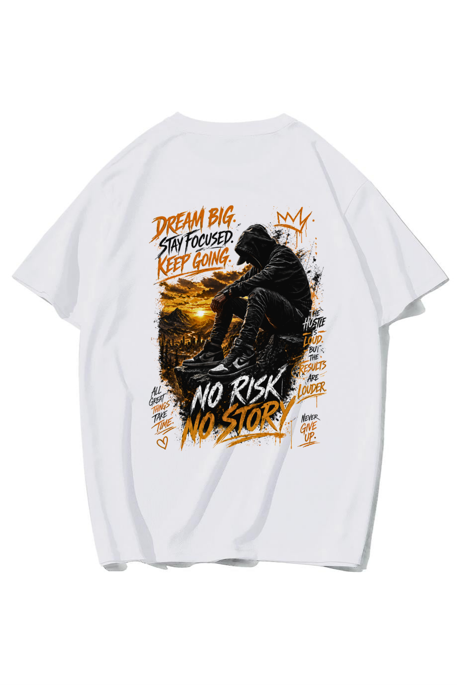 BRZ Collection Unisex Oversize No Risk No Story T-shirt (BEYAZ)