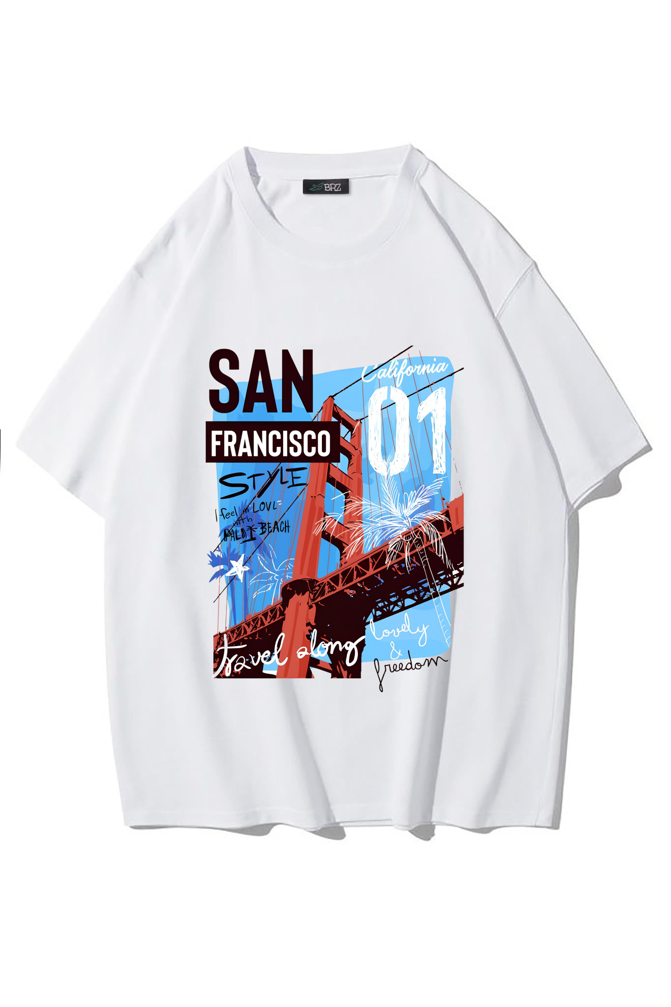 BRZ Collection Unisex Oversize Ön Baskılı San Francisco T-shirt (BEYAZ)
