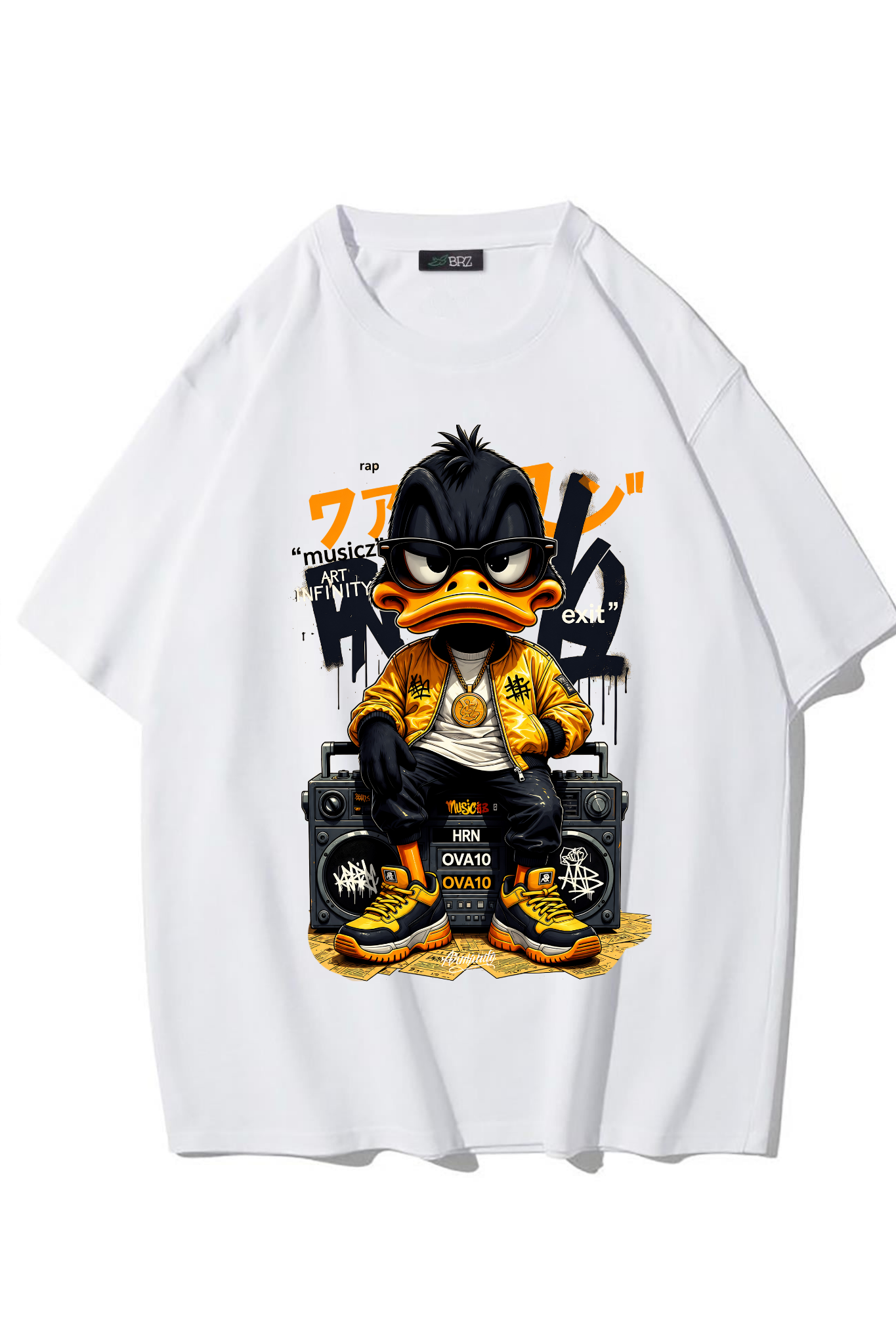 BRZ Collection Unisex Oversize Ön Baskılı Duck T-shirt (BEYAZ)