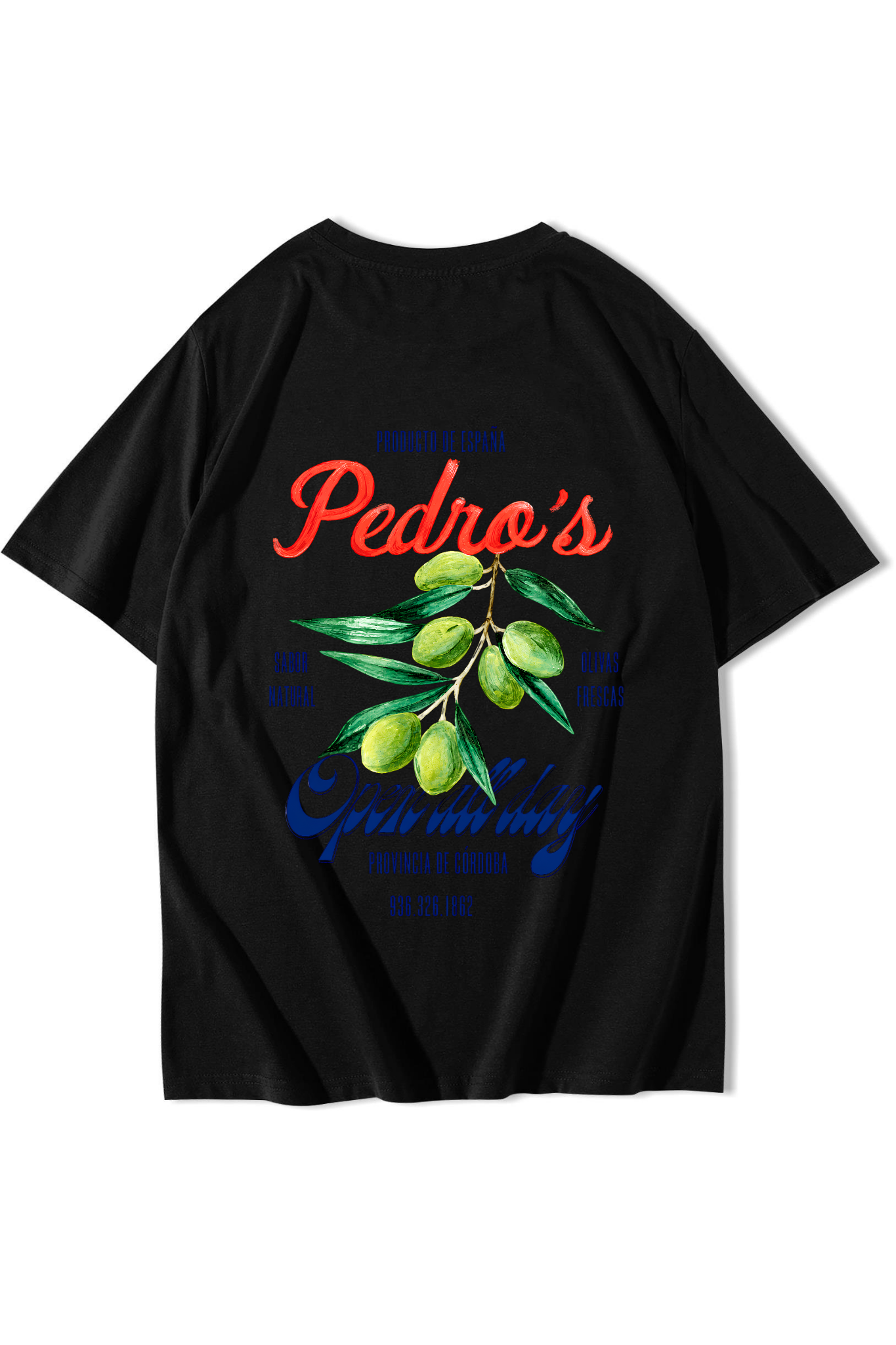 BRZ Collection Unisex Oversize Pedros Olive Vintage Spanish Olive T-shirt Siyah