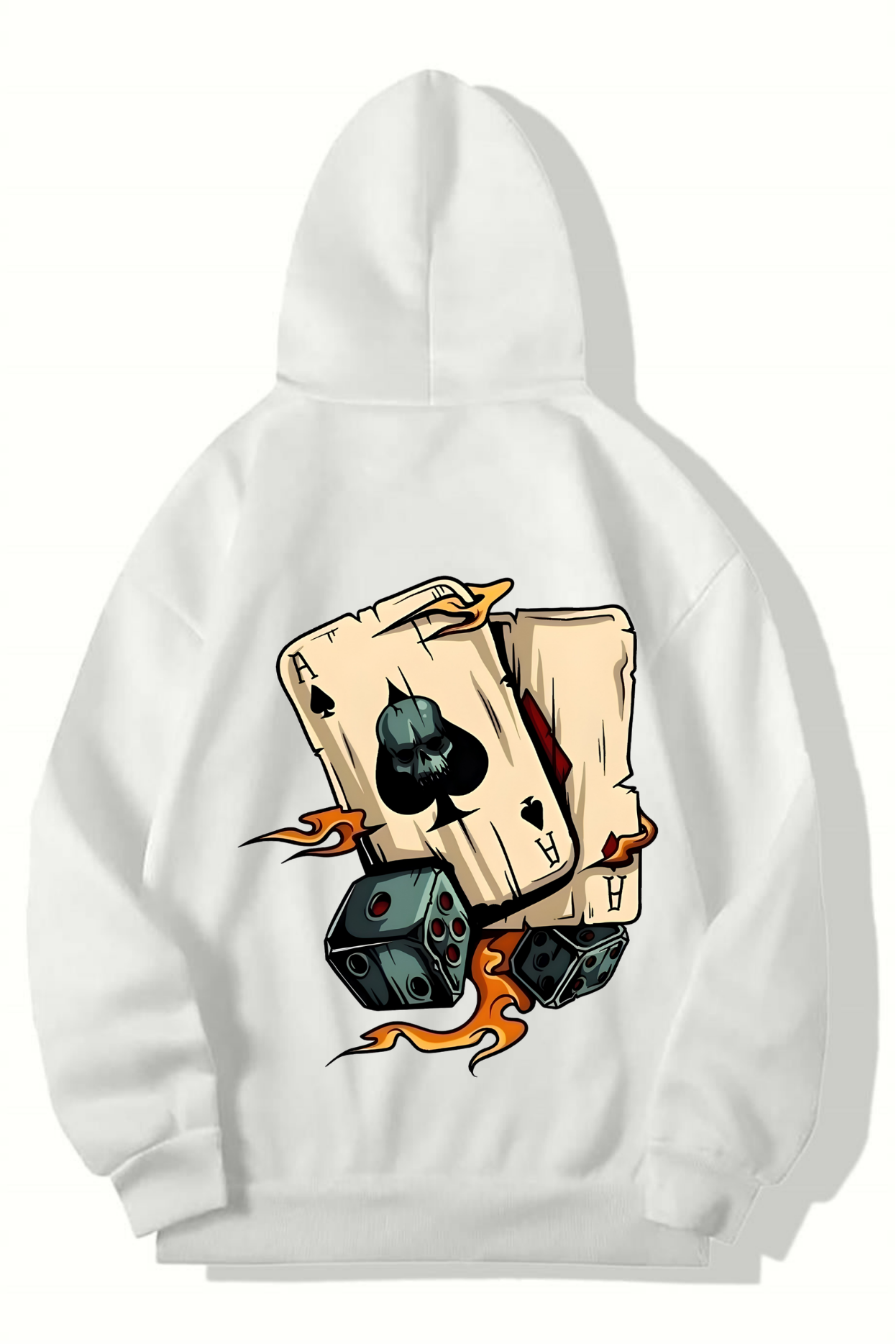 BRZ Collection Unisex Oversize Poker Cards HOODIE (BEYAZ)