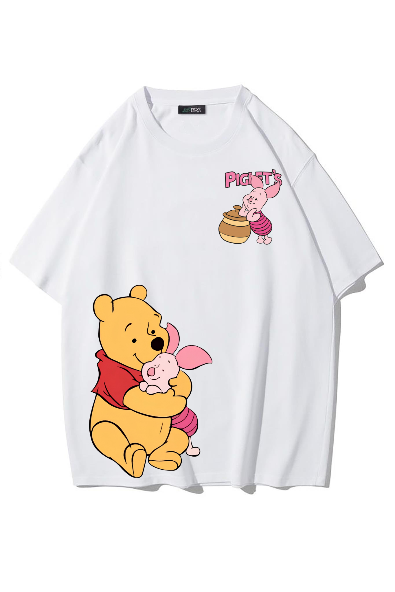BRZ Collection Unisex Oversize Pooh & Piglet T-shirt (BEYAZ)