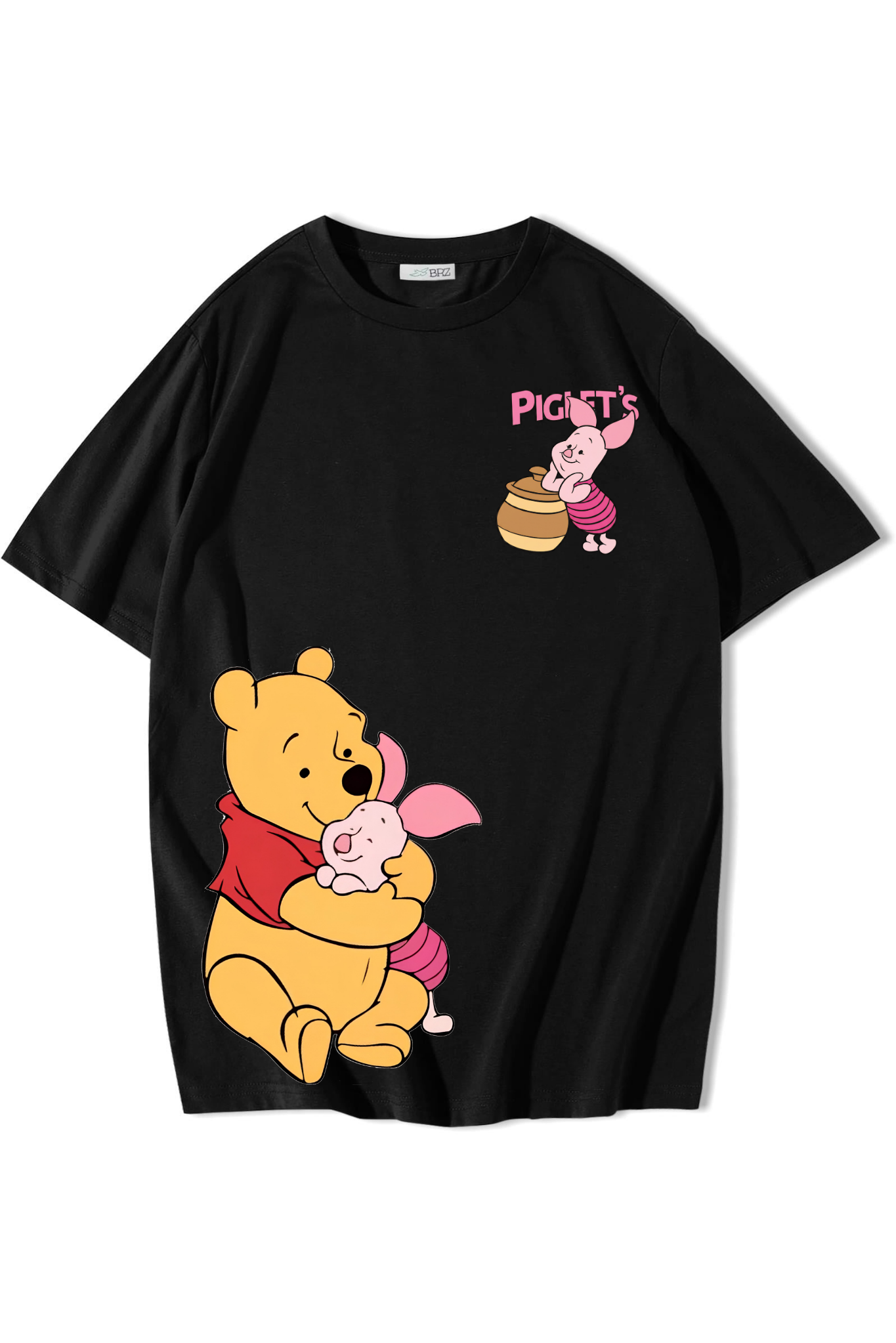 BRZ Collection Unisex Oversize Pooh & Piglet T-shirt Siyah