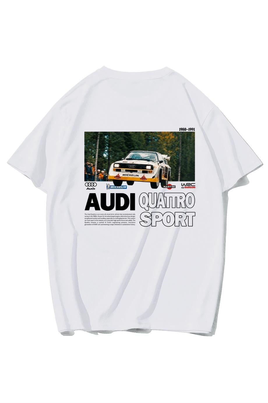 BRZ Collection Unisex Oversize Quattro Sport Audi T-shirt (BEYAZ)